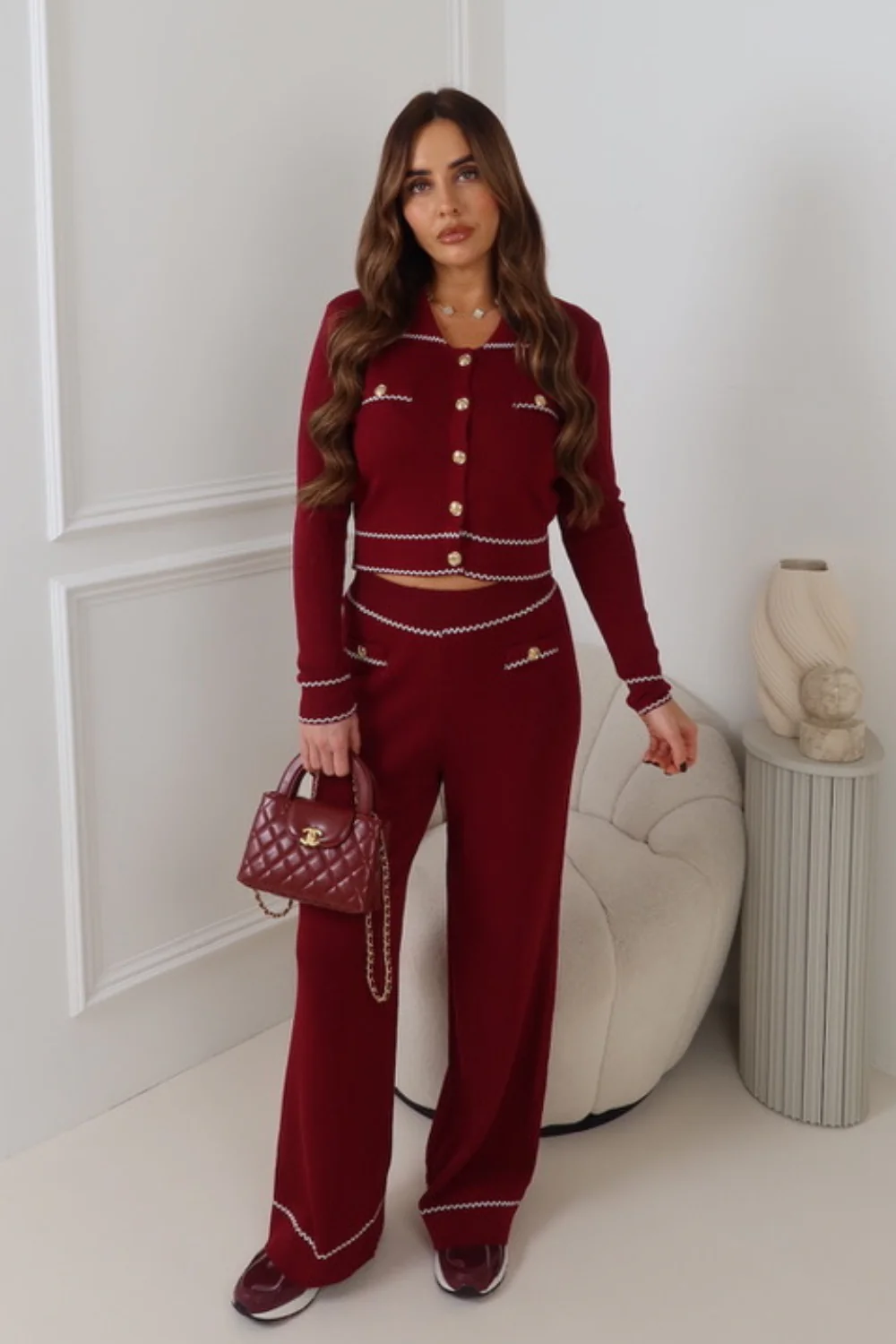 HALLIE BURGUNDY GOLD BUTTON TROUSER CO-ORD