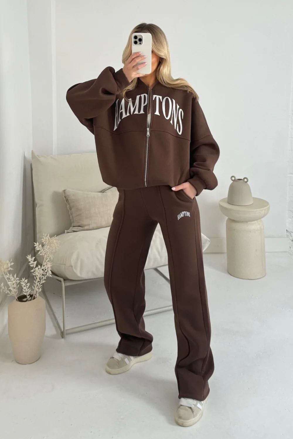 Hamptons chocolate printed bomber jacket and straight leg jogger - Image 4