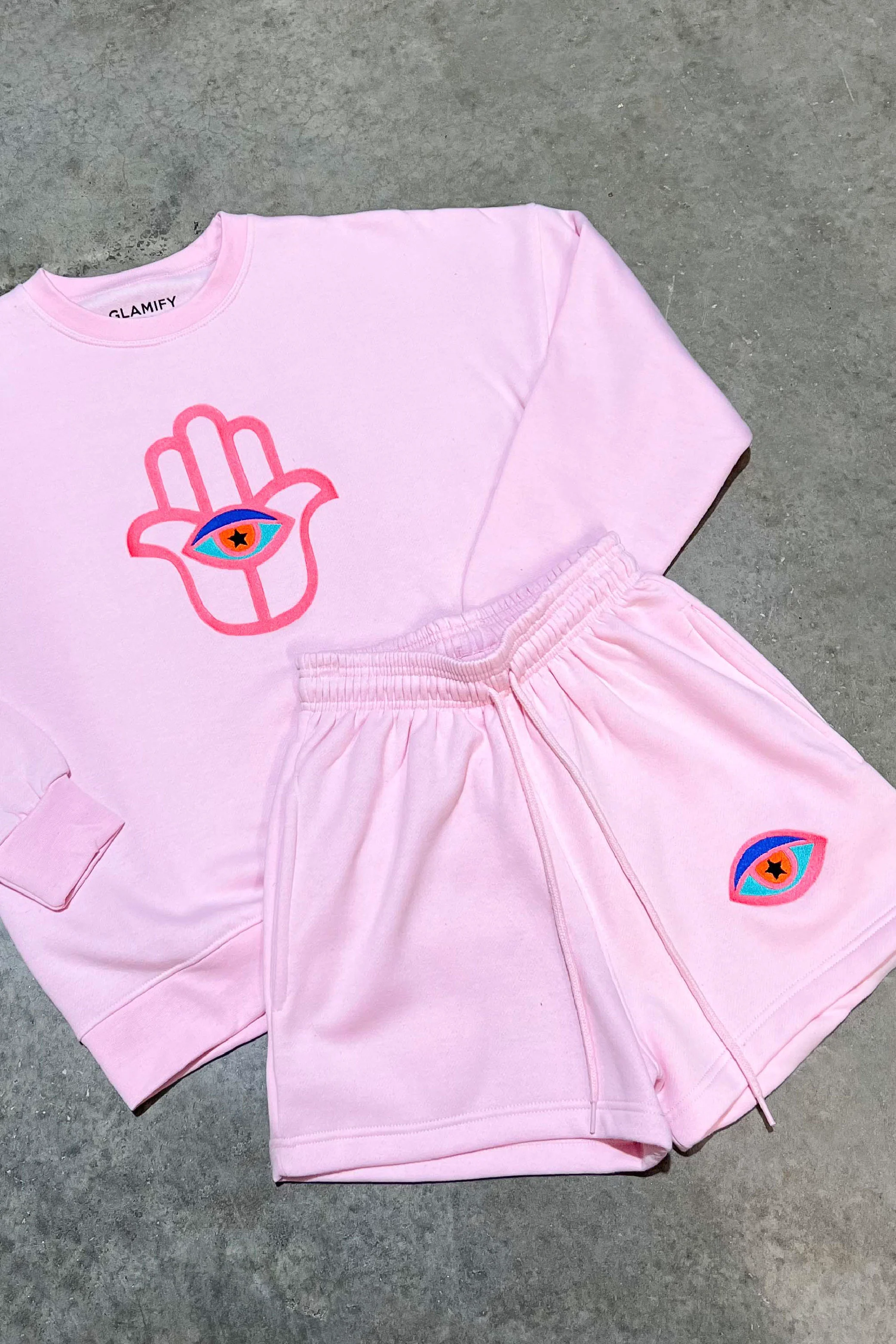 Hamsa Hand Pink sweater short loungewear set - Image 4