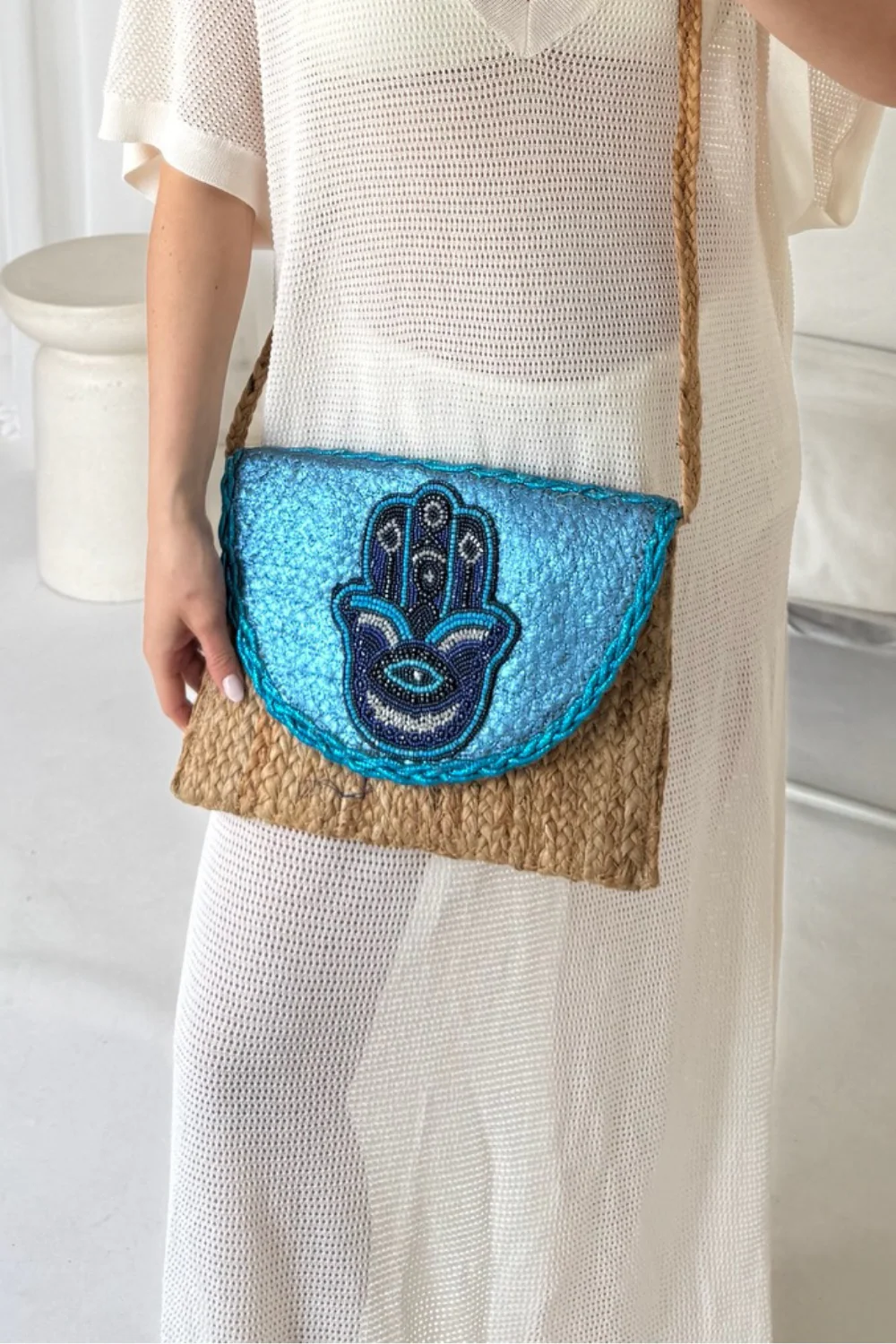 Hamza blue beaded crossbody bag - Image 2