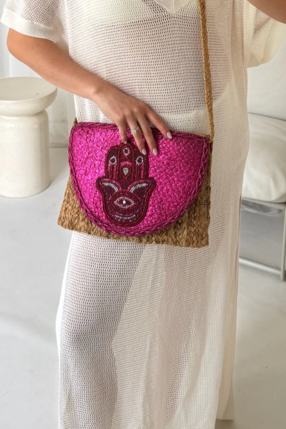 Hamza pink beaded crossbody bag - Image 2