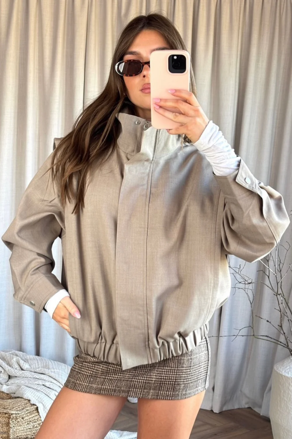Hannah taupe tailored bomber jacket - Image 4