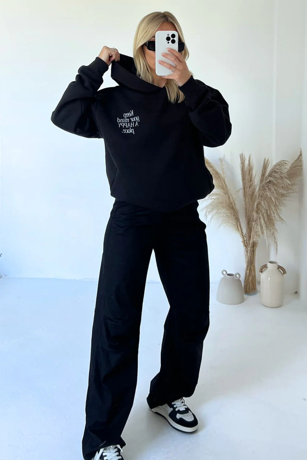Happy place black printed  relaxed hoodie - Image 5