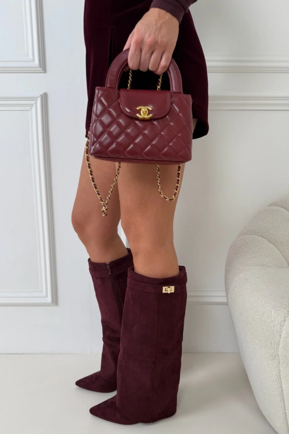 HARLEY WINE SUEDE KNEE HIGH FOLD OVER HEEL BOOTS - Image 2