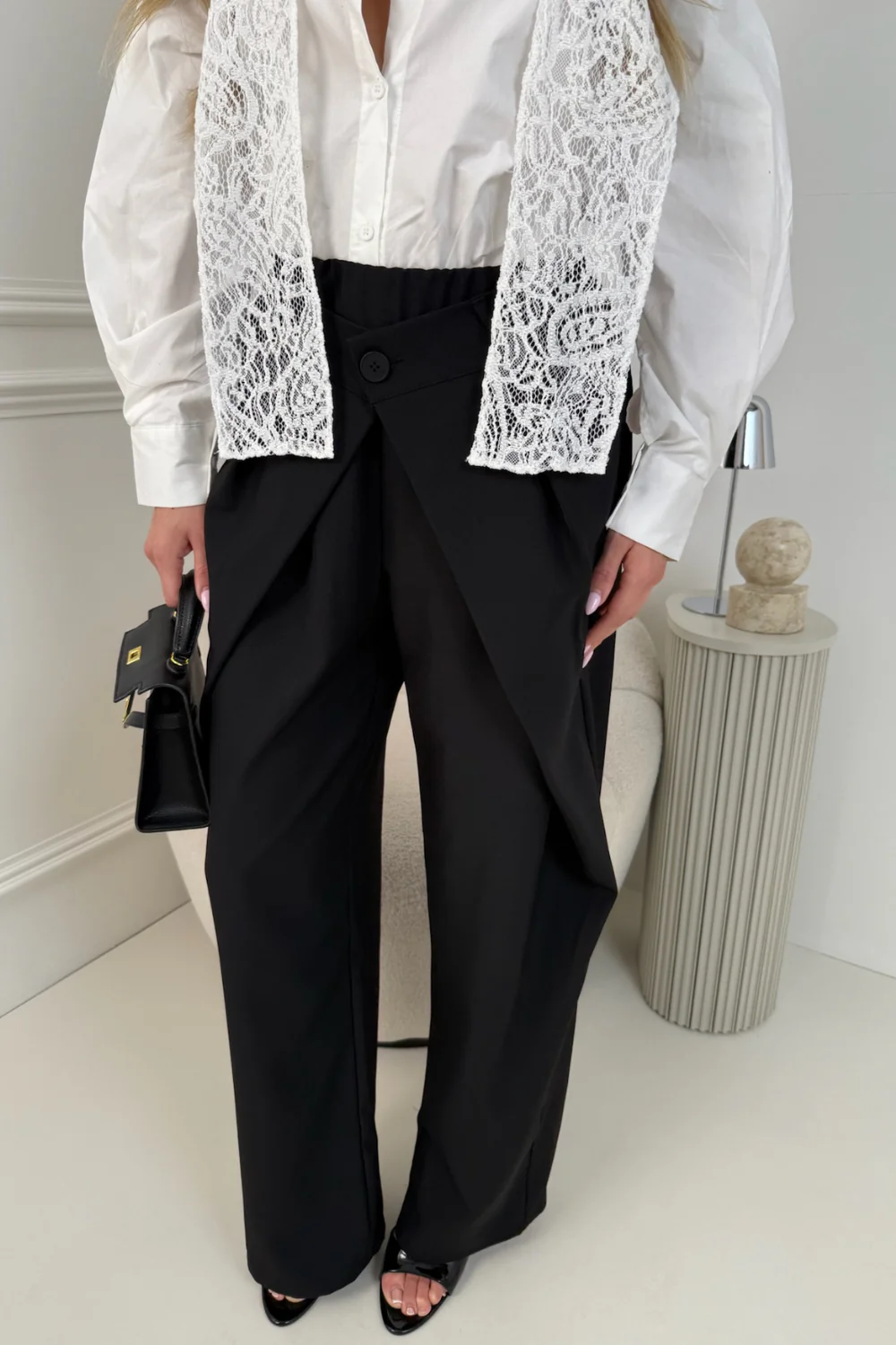 HARPER BLACK ELASTICATED WAIST STRAIGHT LEG TROUSERS - Image 2