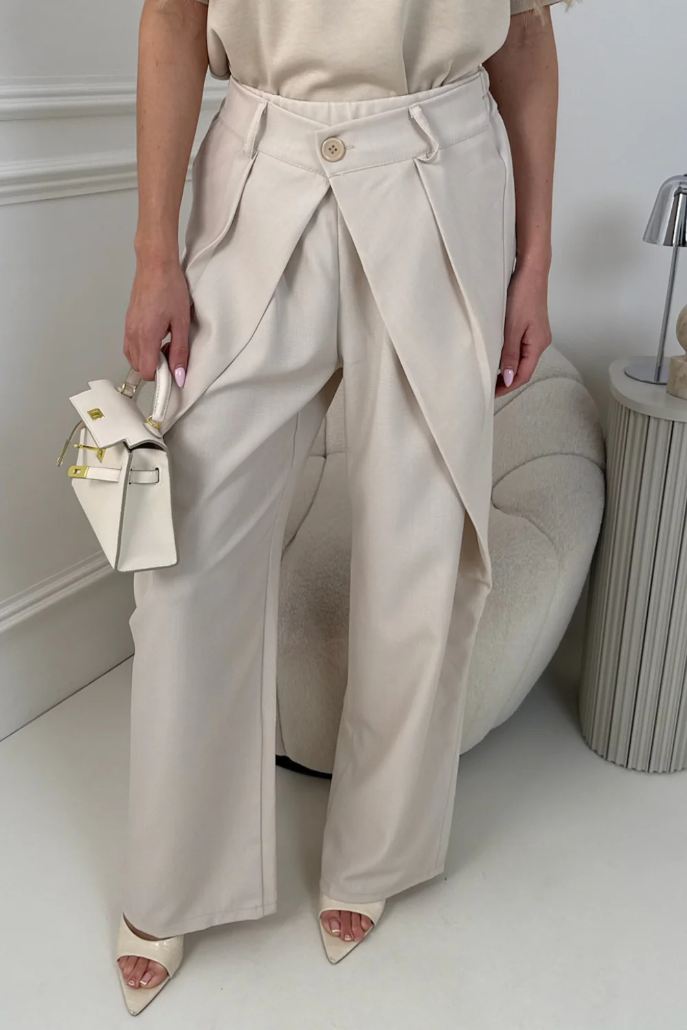HARPER CREAM ELASTICATED WAIST STRAIGHT LEG TROUSERS - Image 3