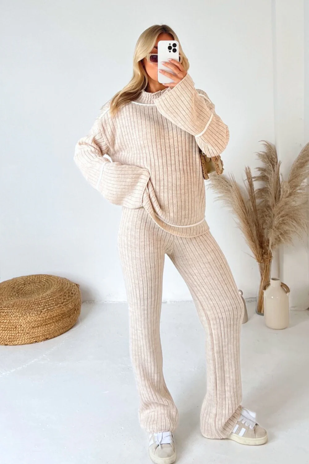 Hattie beige knitted jumper and trousers - Image 3