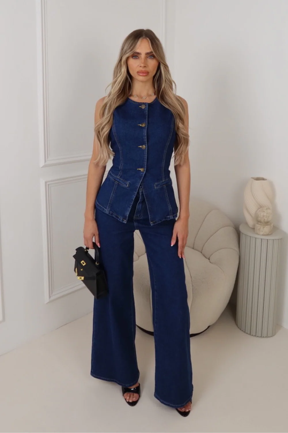 Hazel blue denim waist coat - Image 2