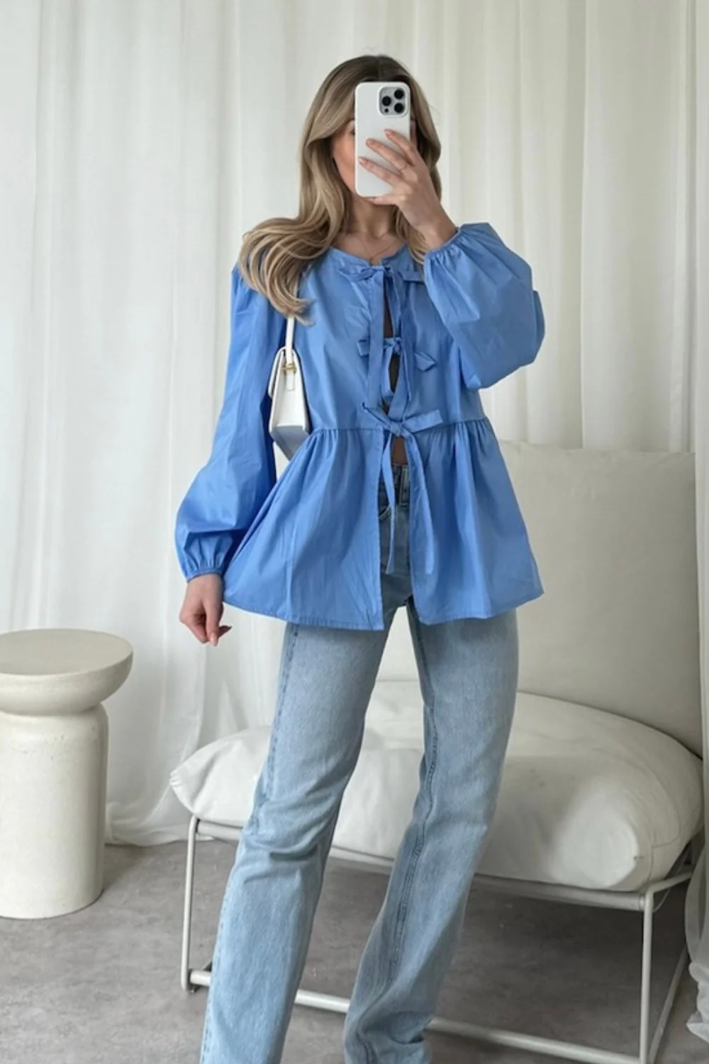 Hazel blue tie front blouse - Image 2