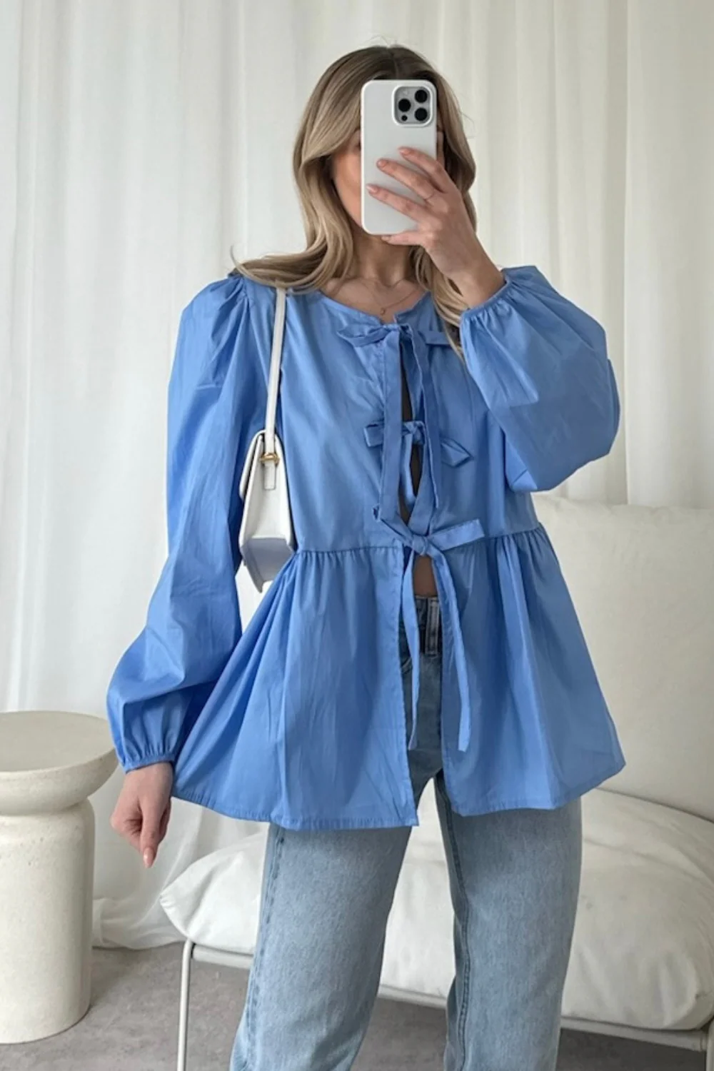 Hazel blue tie front blouse - Image 3