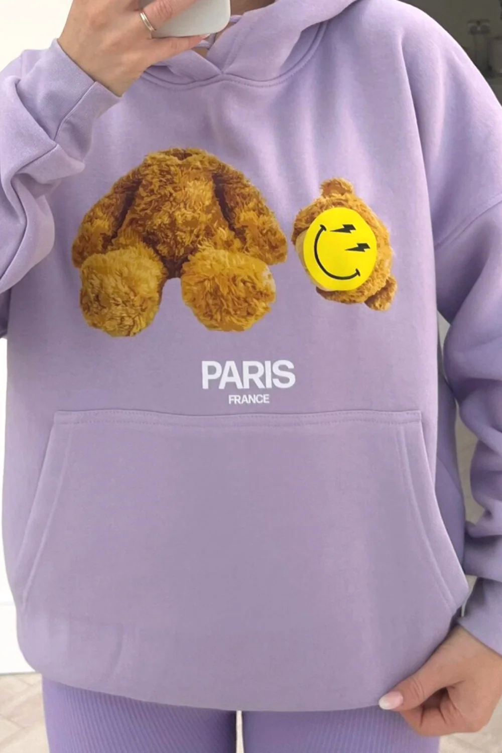 heads off smiley teddy lilac printed drawstring hoodie - Image 3