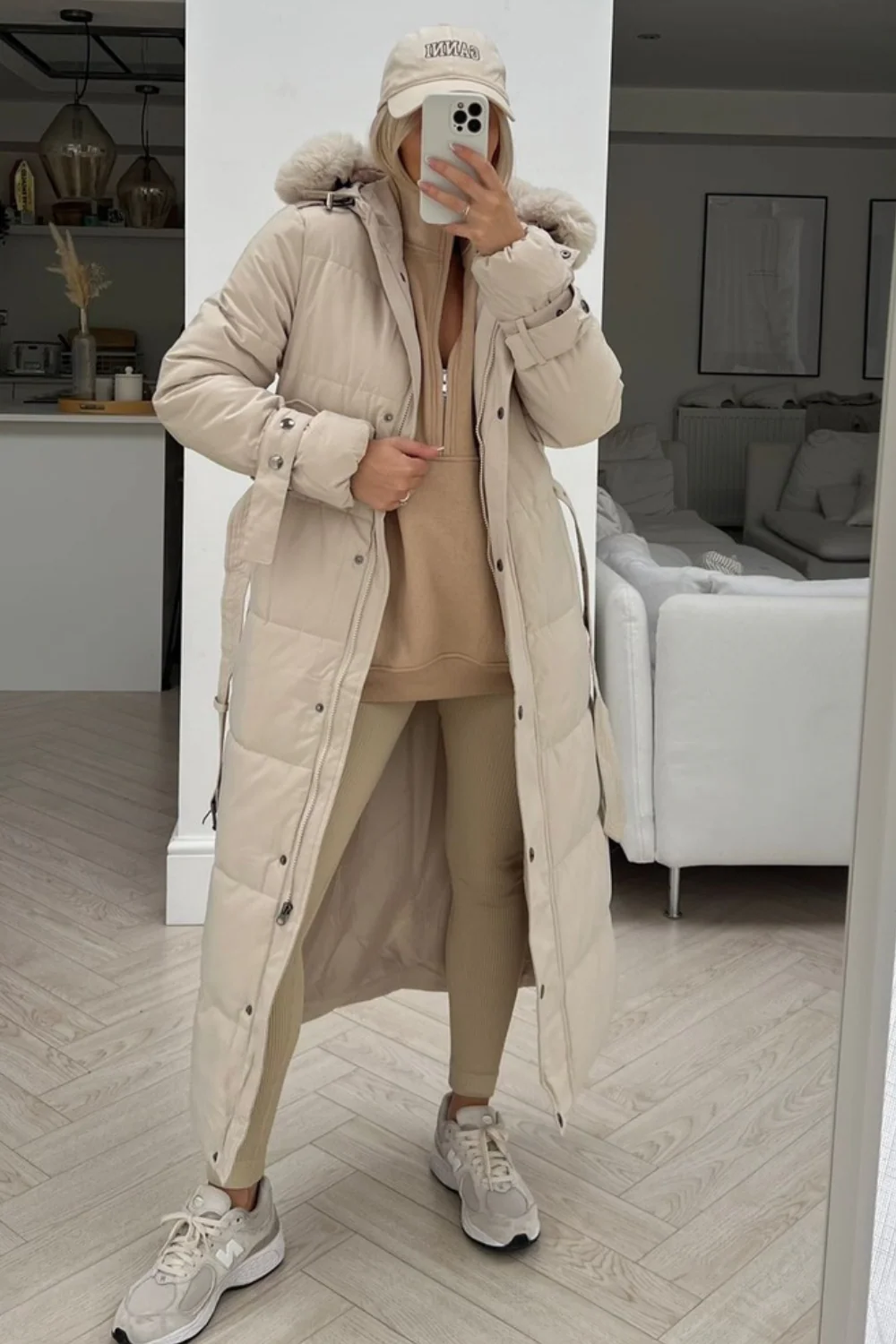 Heidi beige faux fur hooded parka coat - Image 2