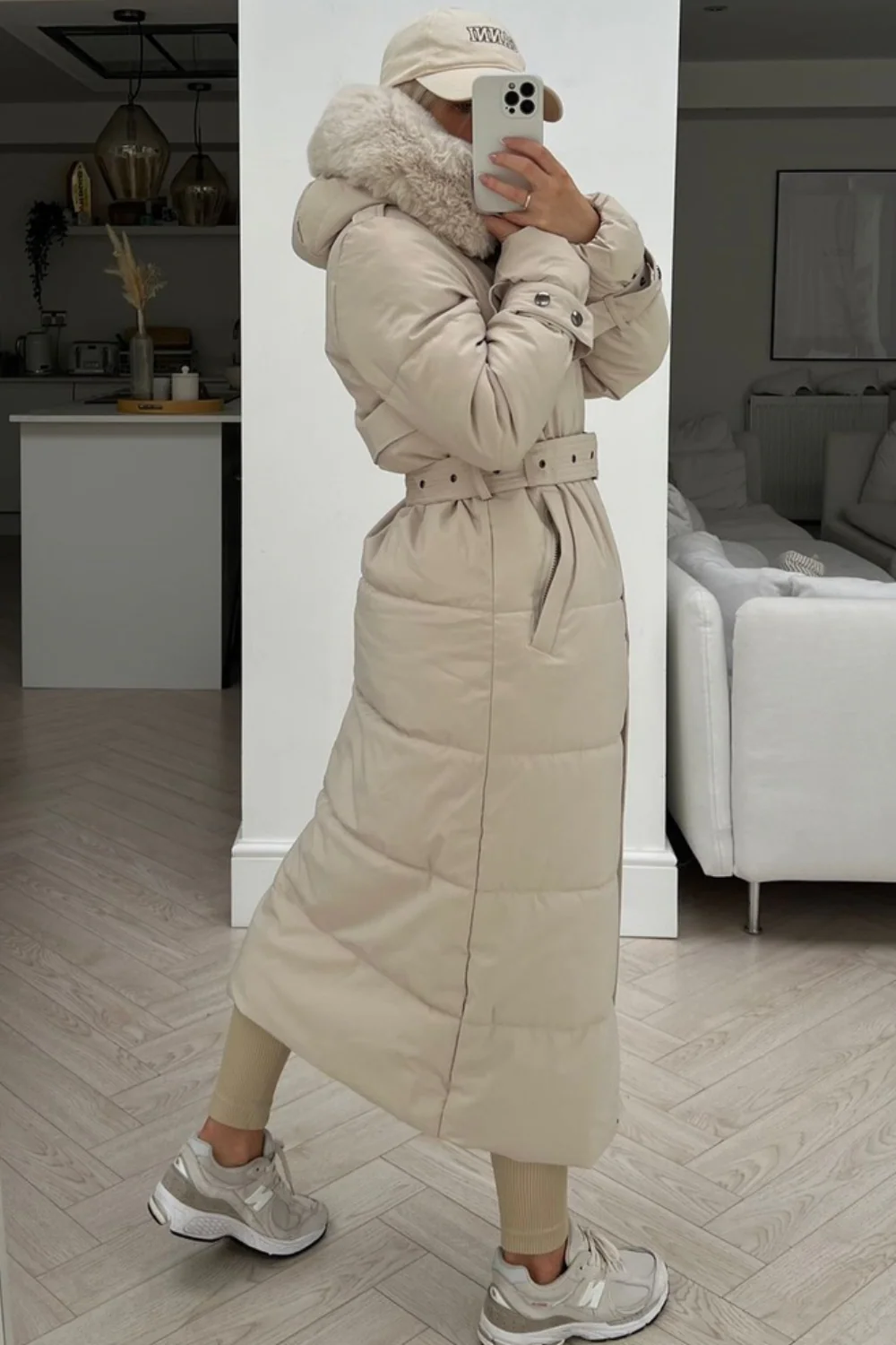 Heidi beige faux fur hooded parka coat - Image 3