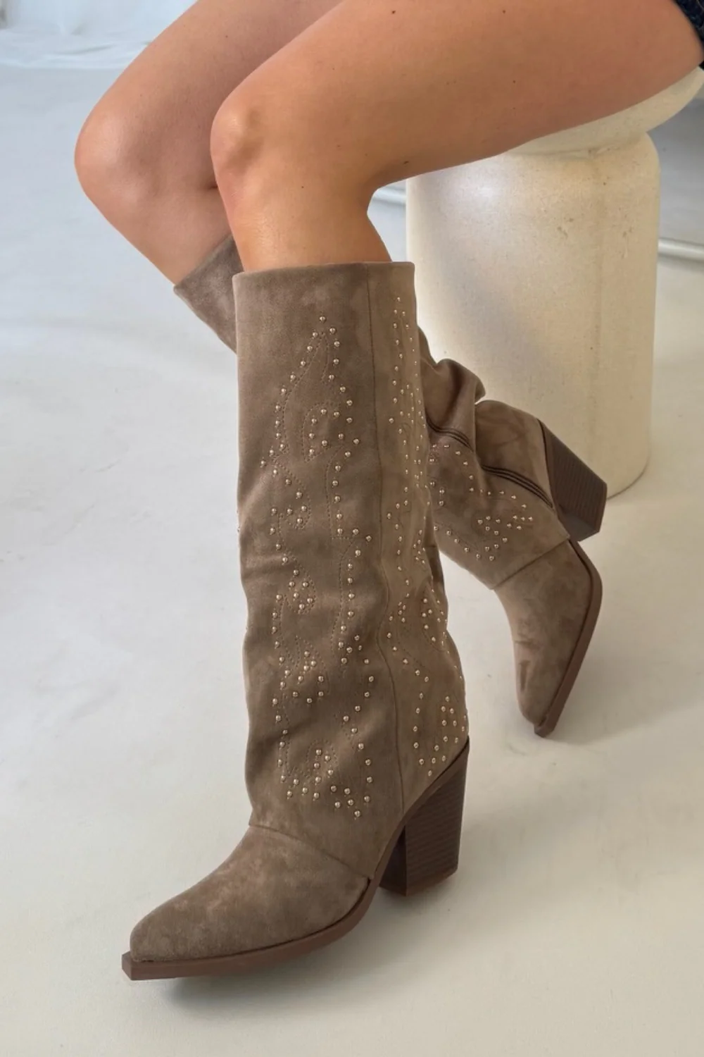 Heidi khaki studded cowboy boots - Image 2