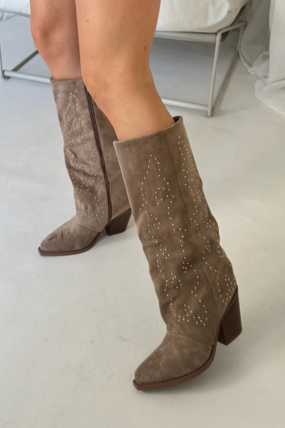 Heidi khaki studded cowboy boots - Image 3