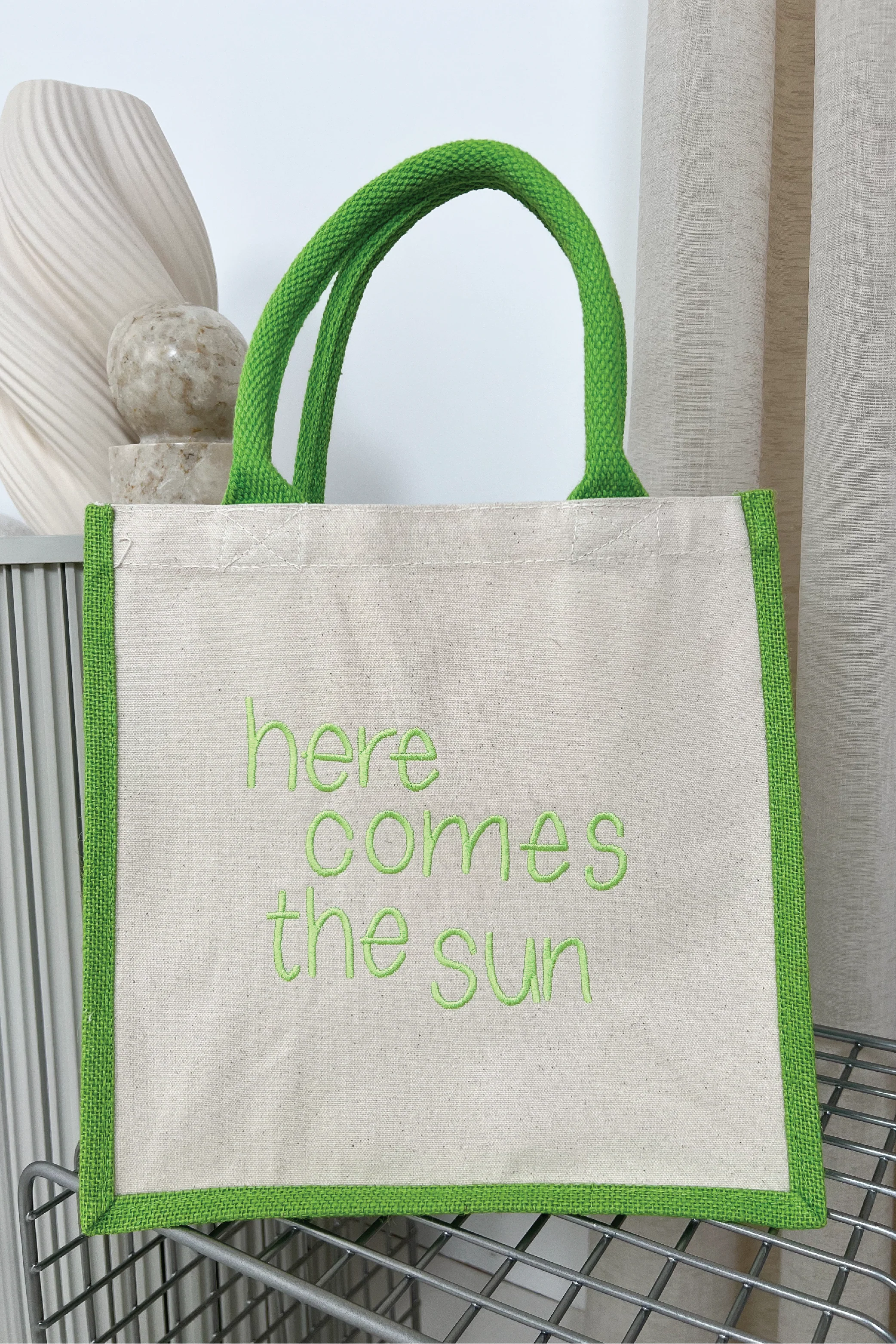 Here comes the sun green embroidered Mini Tote - Image 2