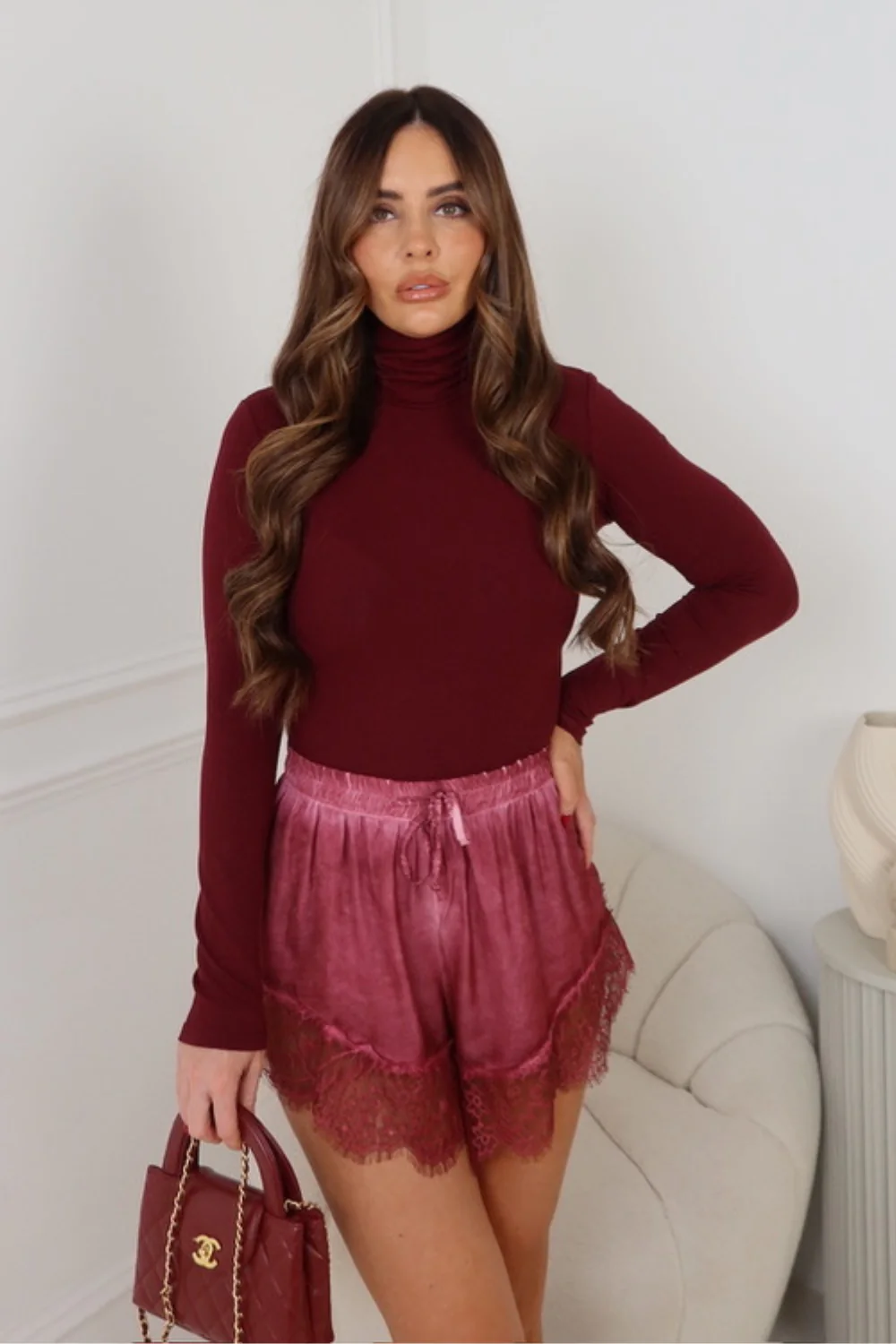 HOLLIE BURGUNDY LONG SLEEVE HIGH NECK BODYSUIT - Image 3