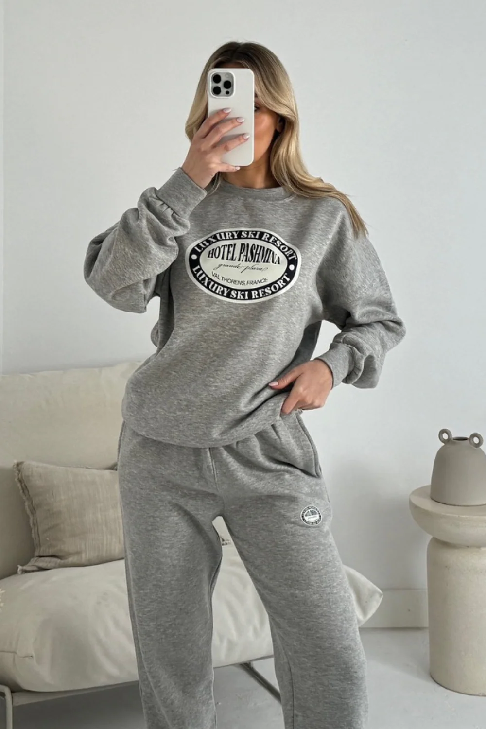 Hotel Pashmina melange grey printed sweater joggers loungewear - Image 2