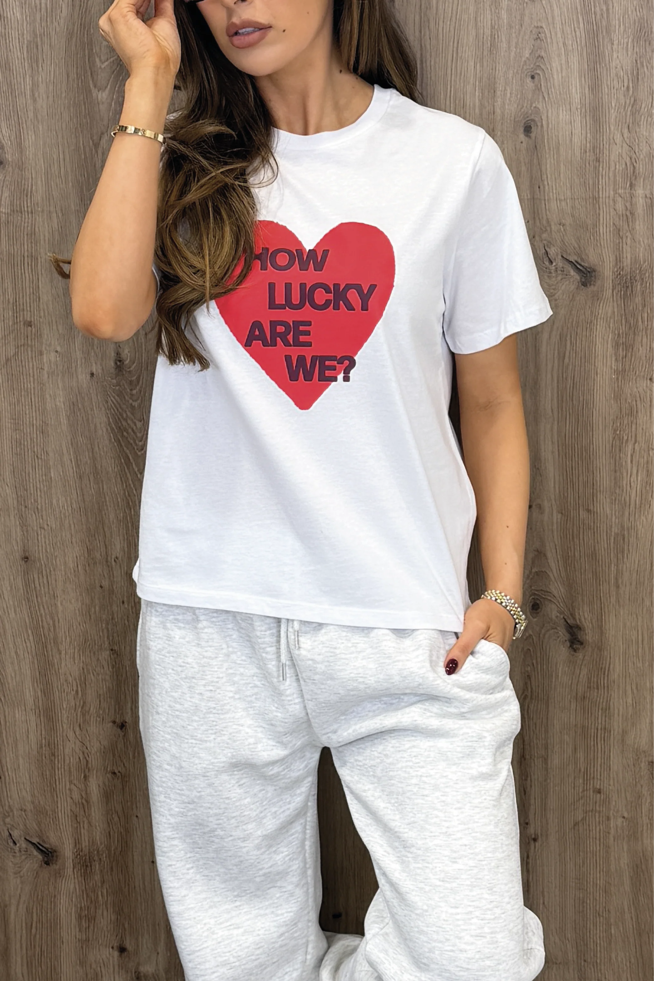 HOW LUCKY WHITE PRINTED T-SHIRT