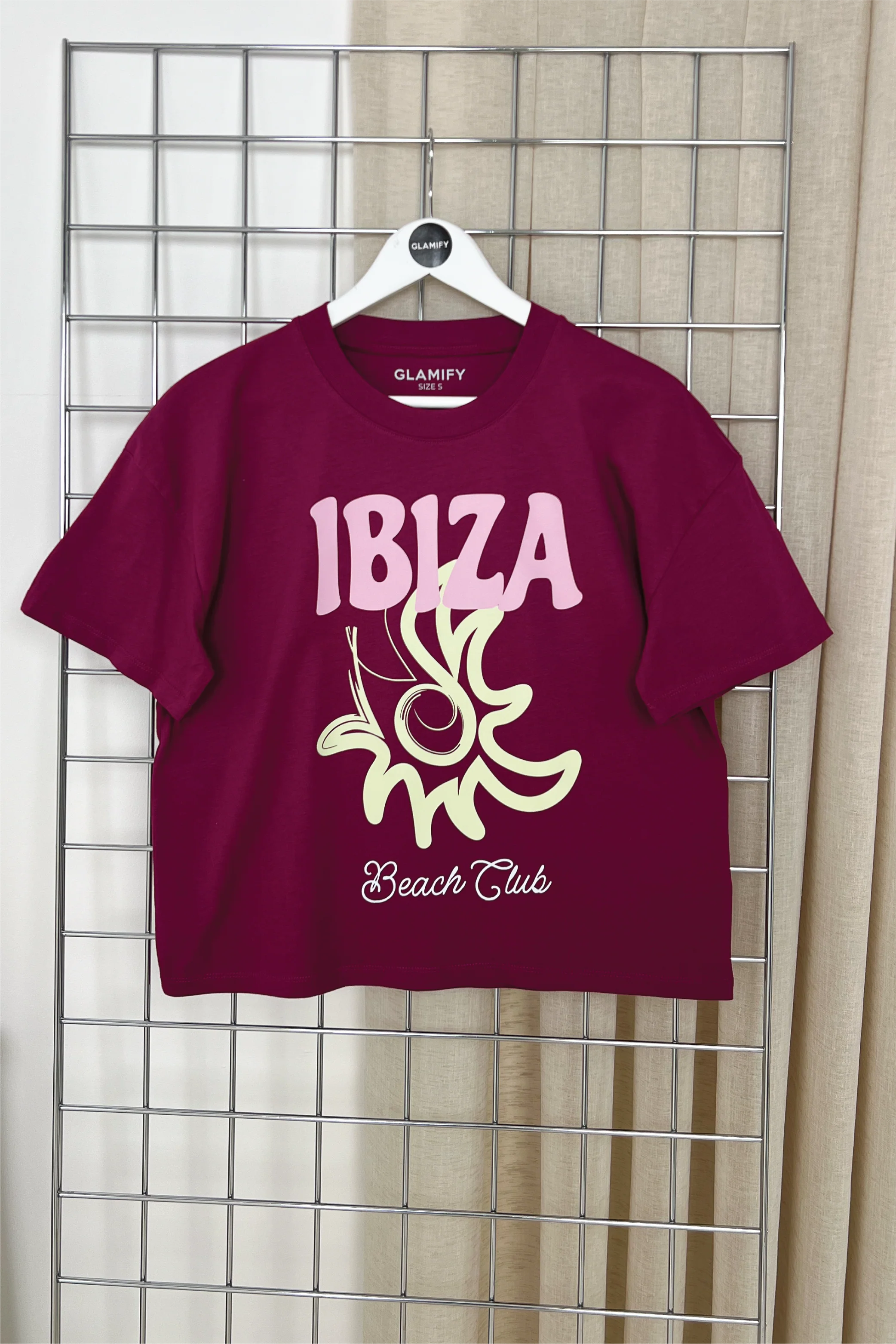 Ibiza burgundy printed boxy fit t-shirt - Image 3
