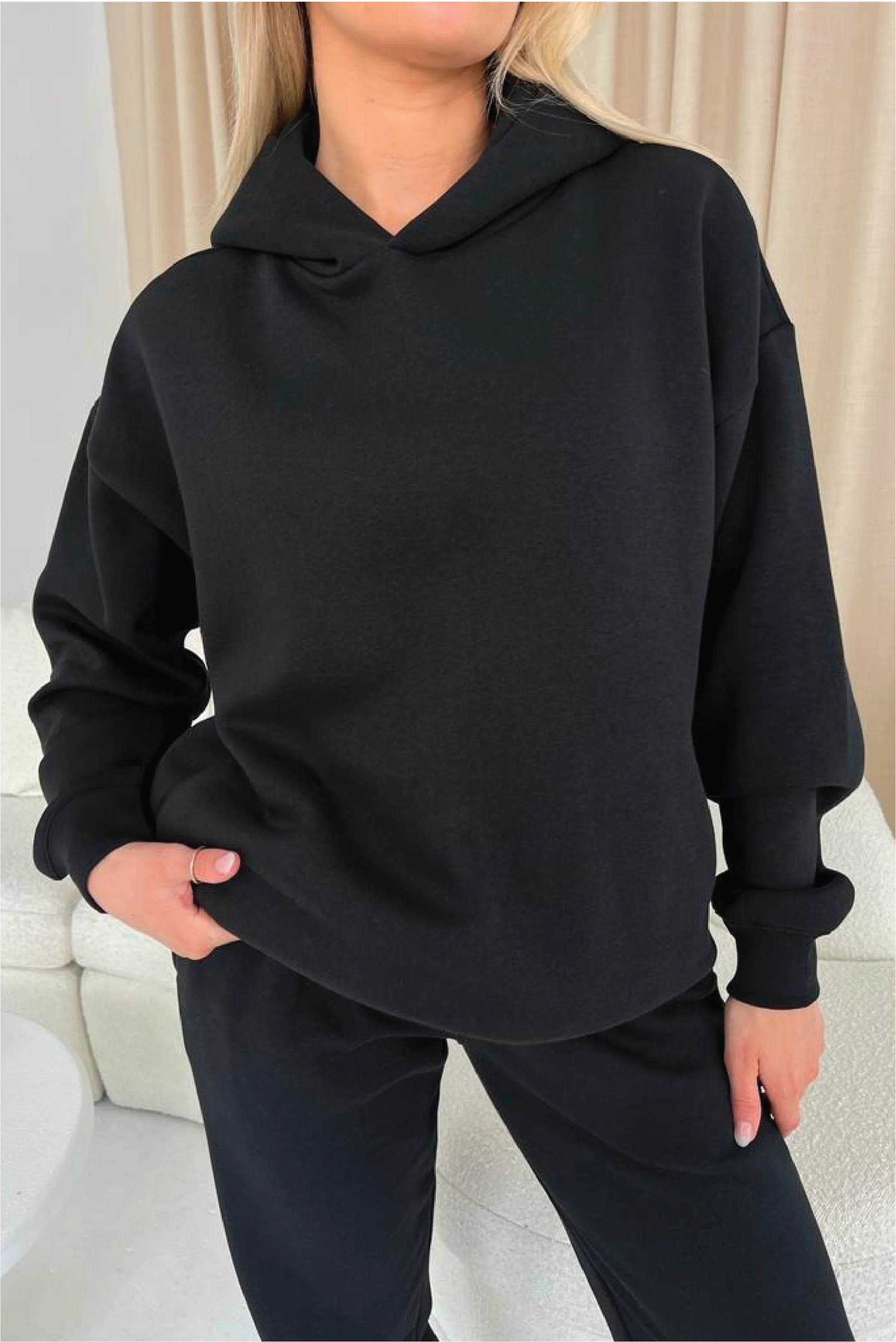 Glamify premium essential black relaxed hoodie - Image 3