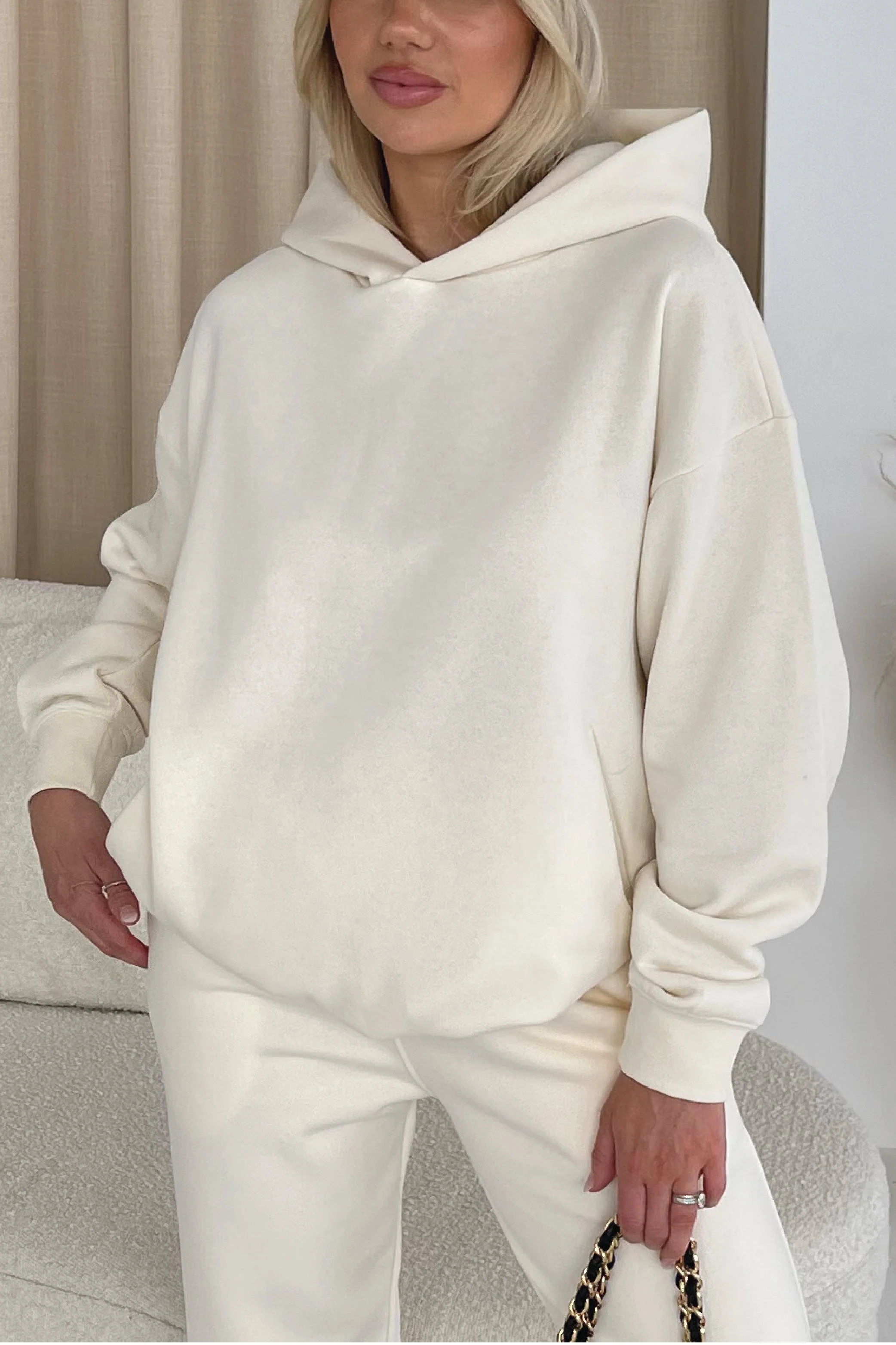 Glamify premium essential ecru relaxed hoodie - Image 3