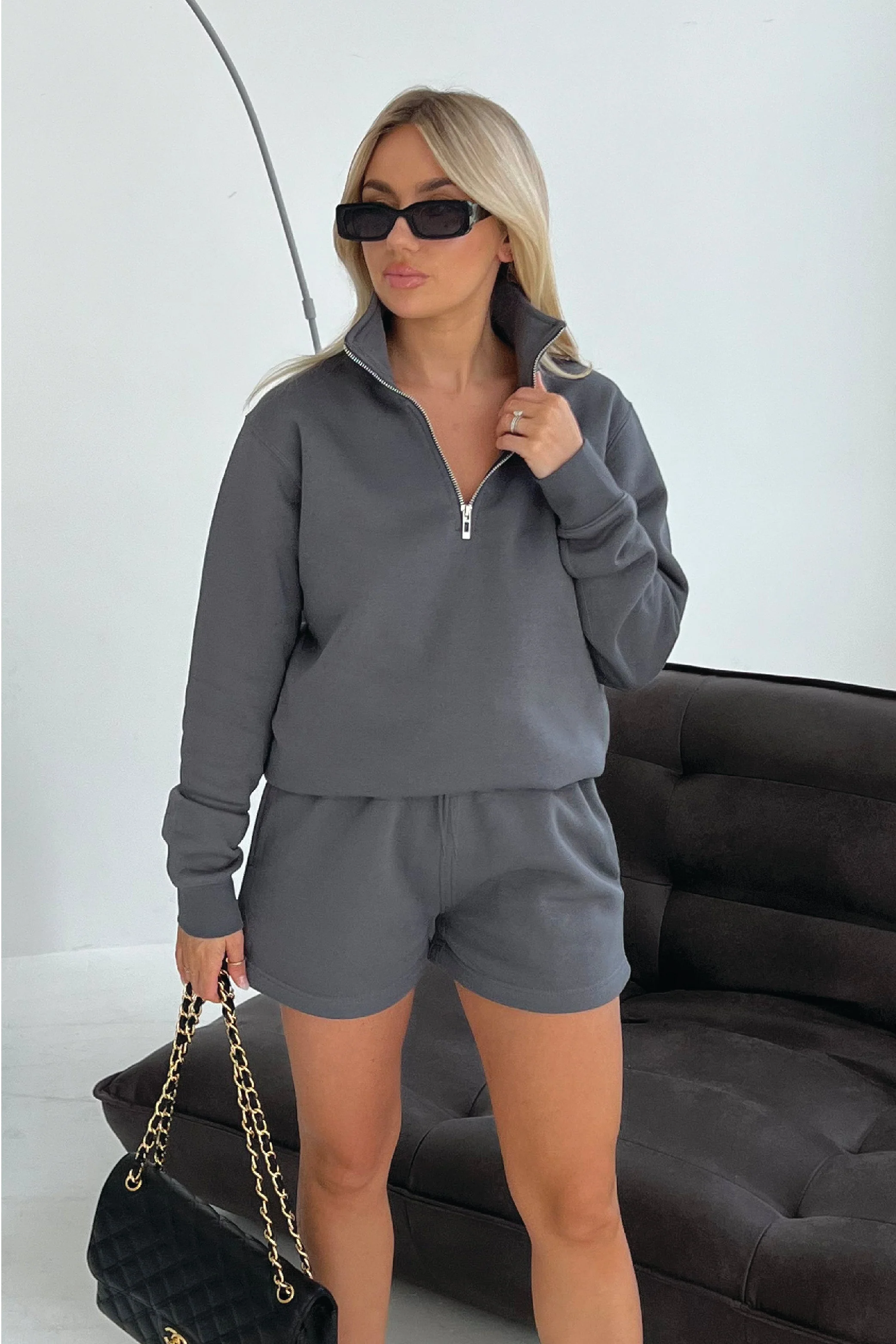 Glamify premium essential steel grey 3/4 zip sweatshirt - Image 3