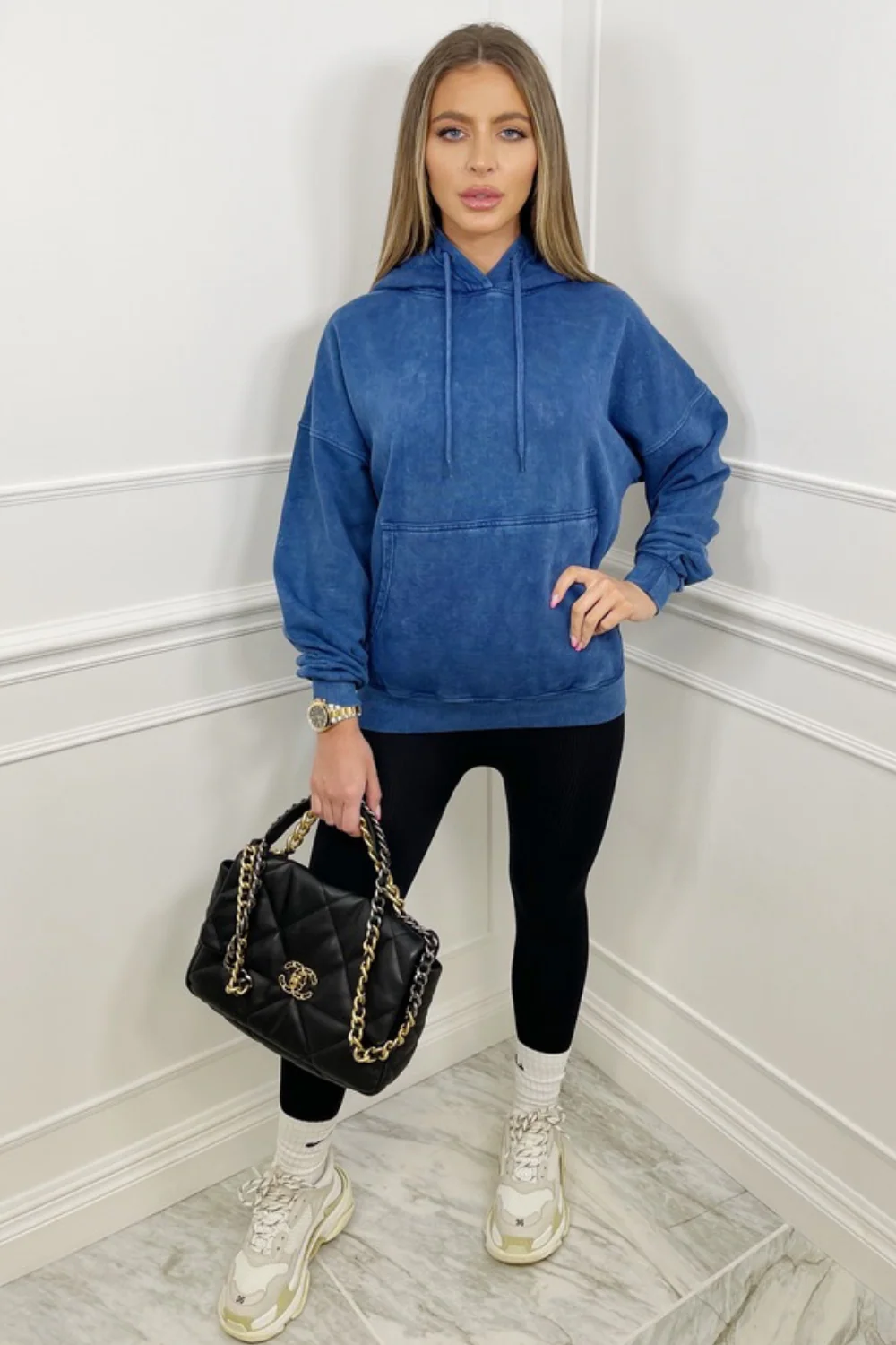 Indie blue acid wash oversized hoodie - Image 3