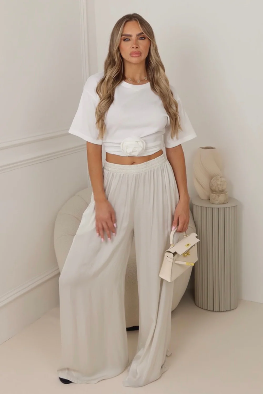 Iris cream wide flowing trousers