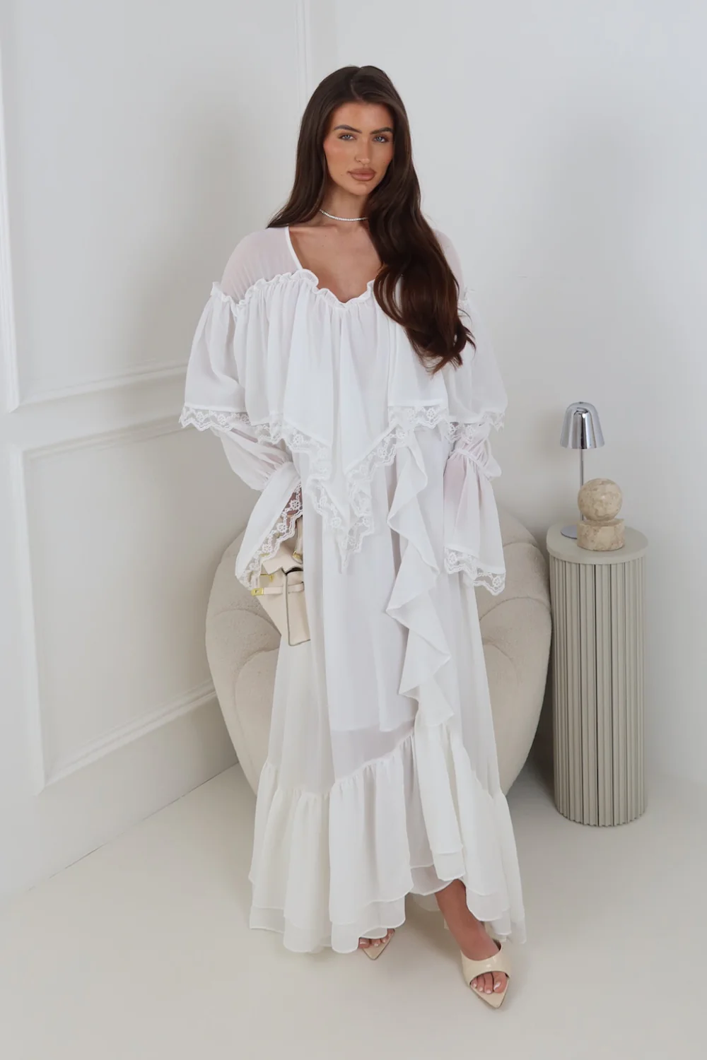 IRIS IVORY FRILL & LACE EDGE MAXI DRESS - Image 2