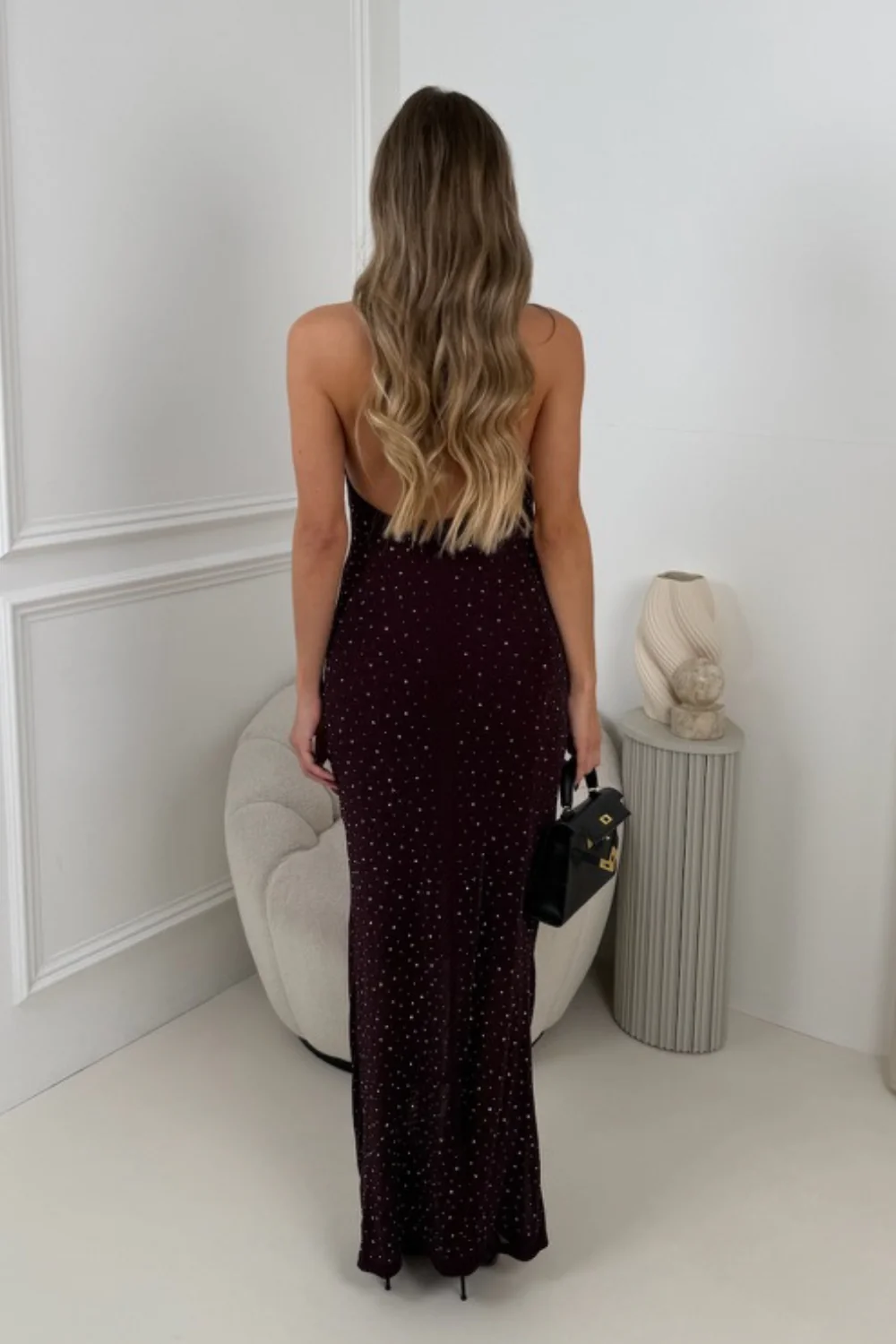 IRIS PLUM DIAMANTE HALTER NECK MAXI DRESS - Image 2