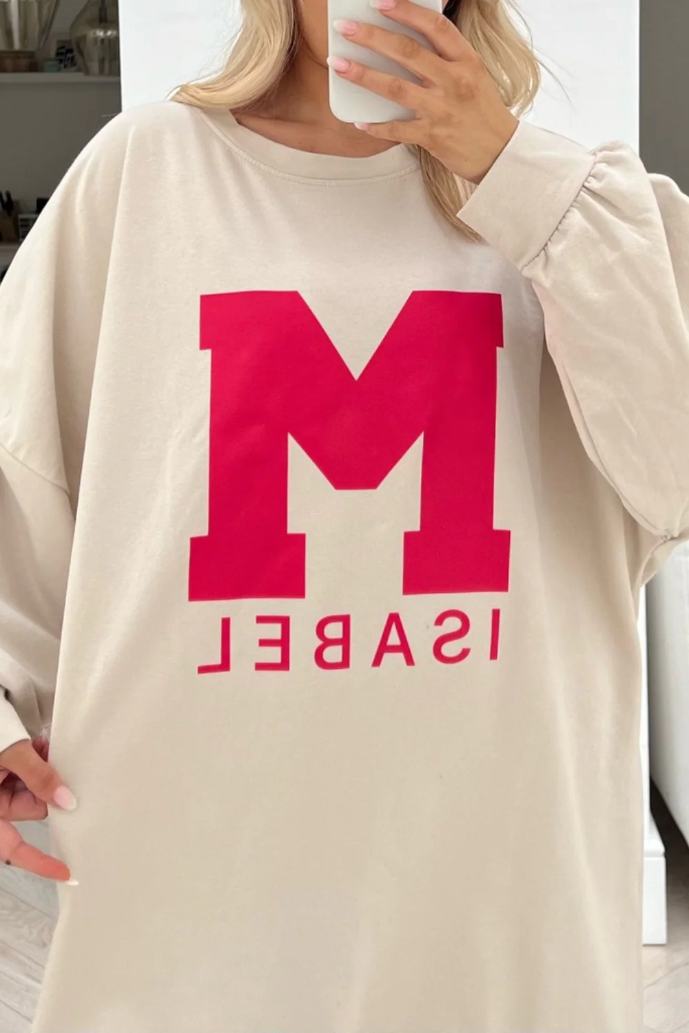 Isabel beige & pink Oversized Tee dress - Image 2