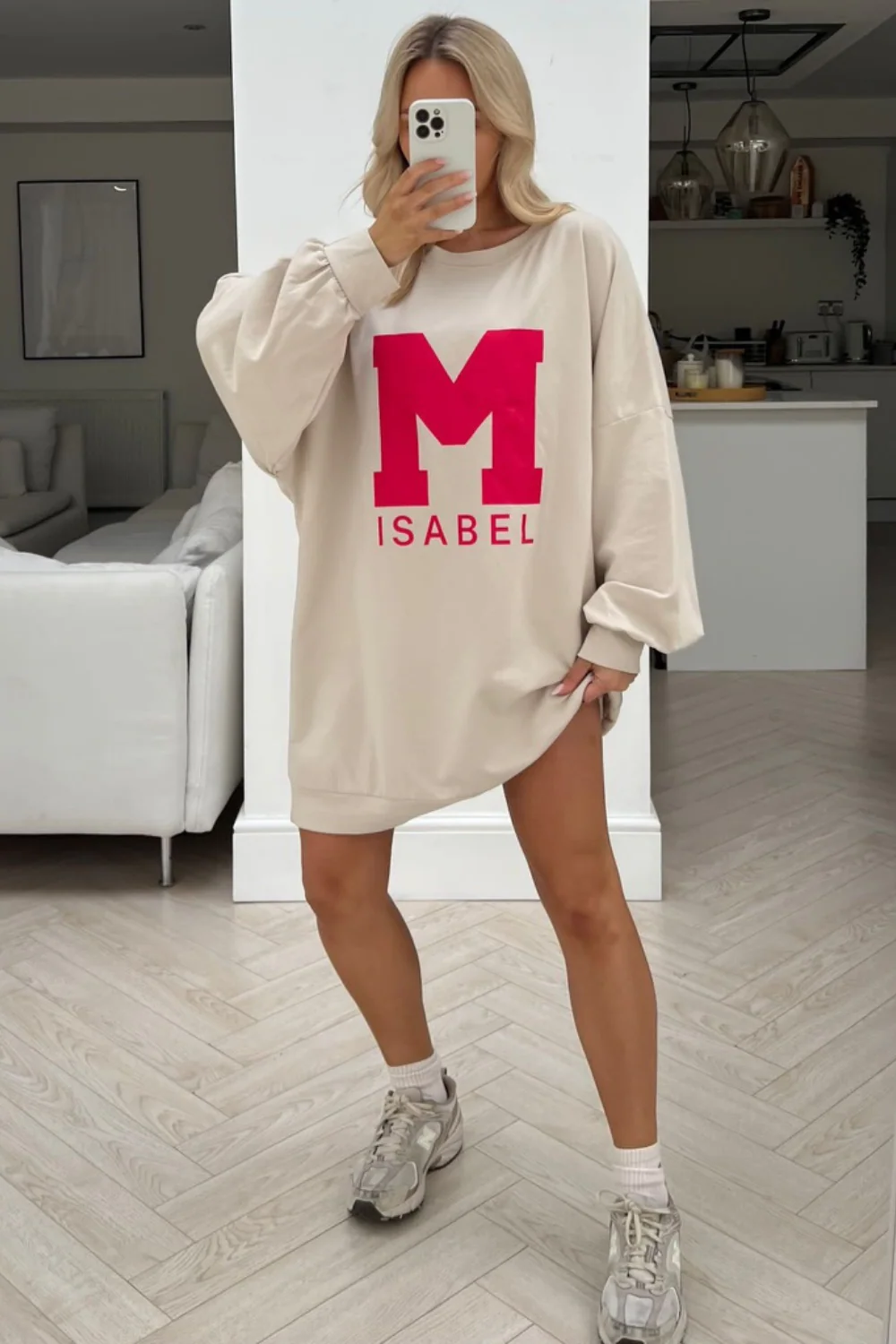 Isabel beige & pink Oversized Tee dress - Image 3