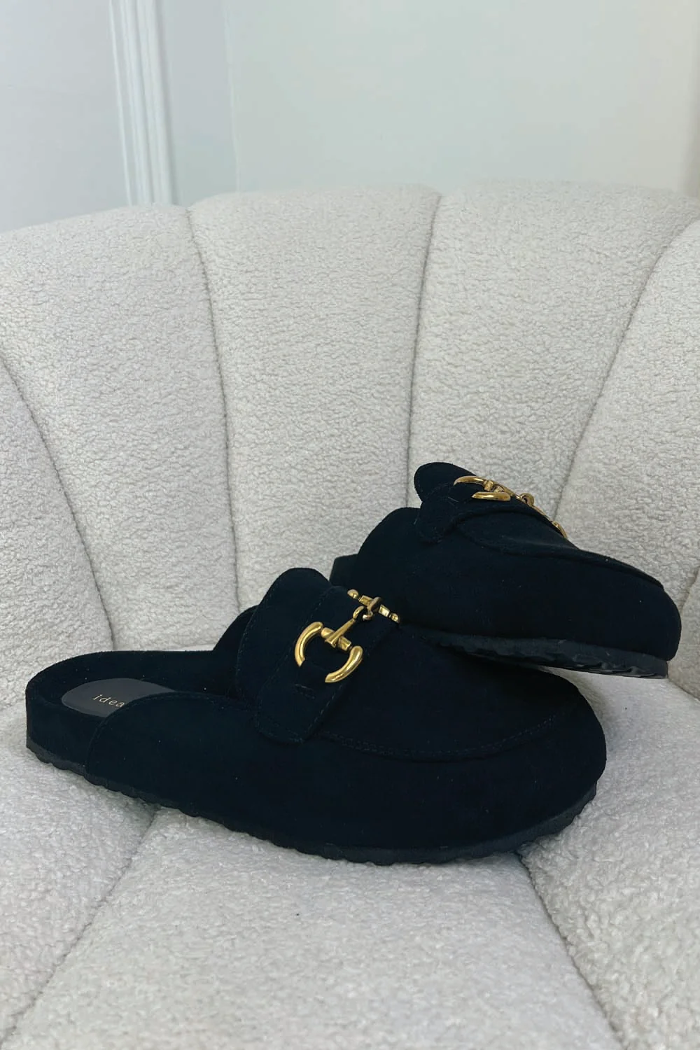 Isabella black faux suede buckle mules - Image 3