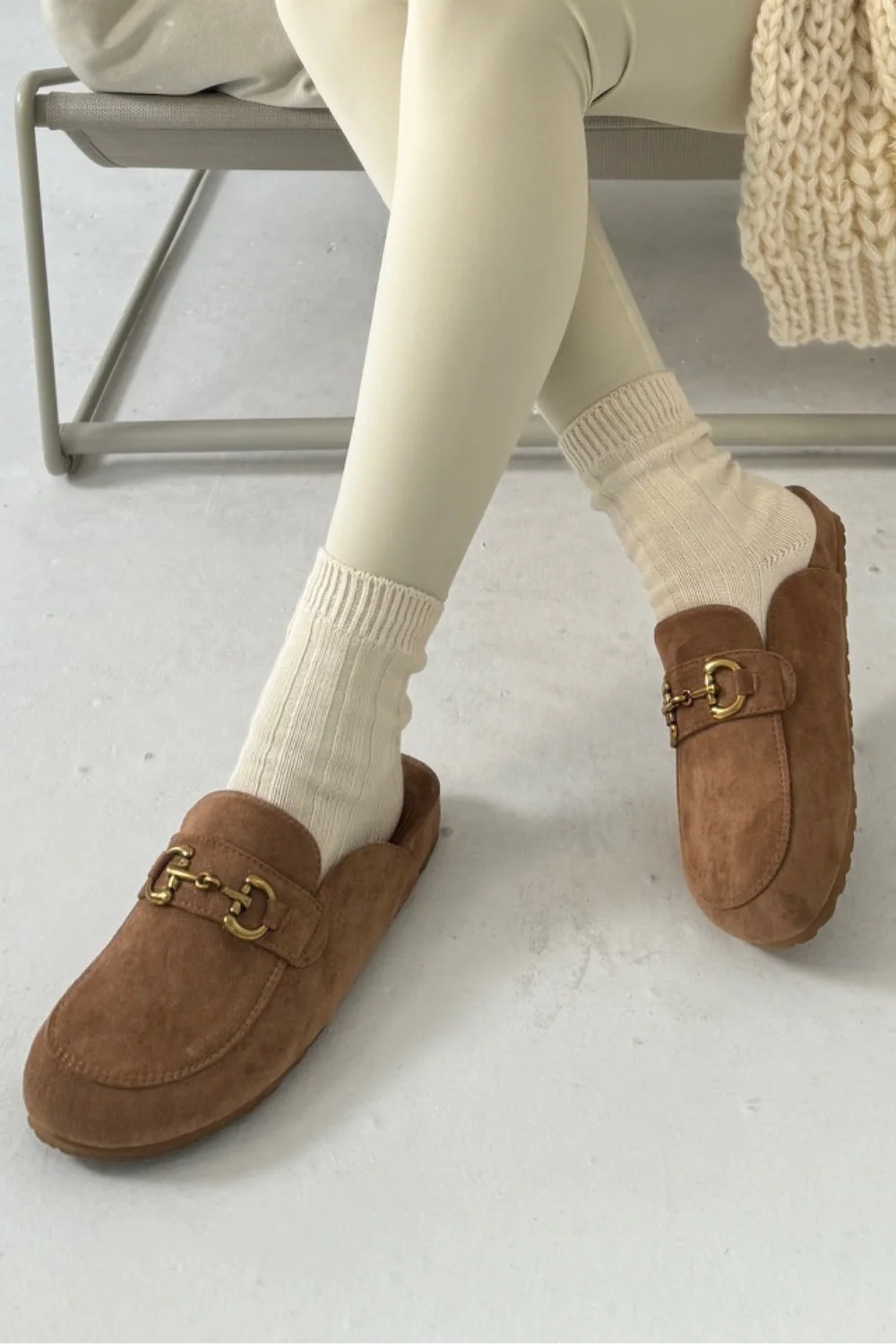 Isabella camel faux suede buckle mules - Image 2