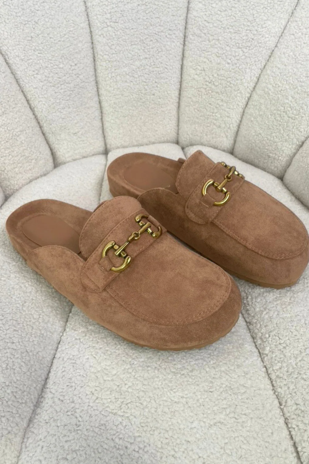 Isabella camel faux suede buckle mules - Image 4