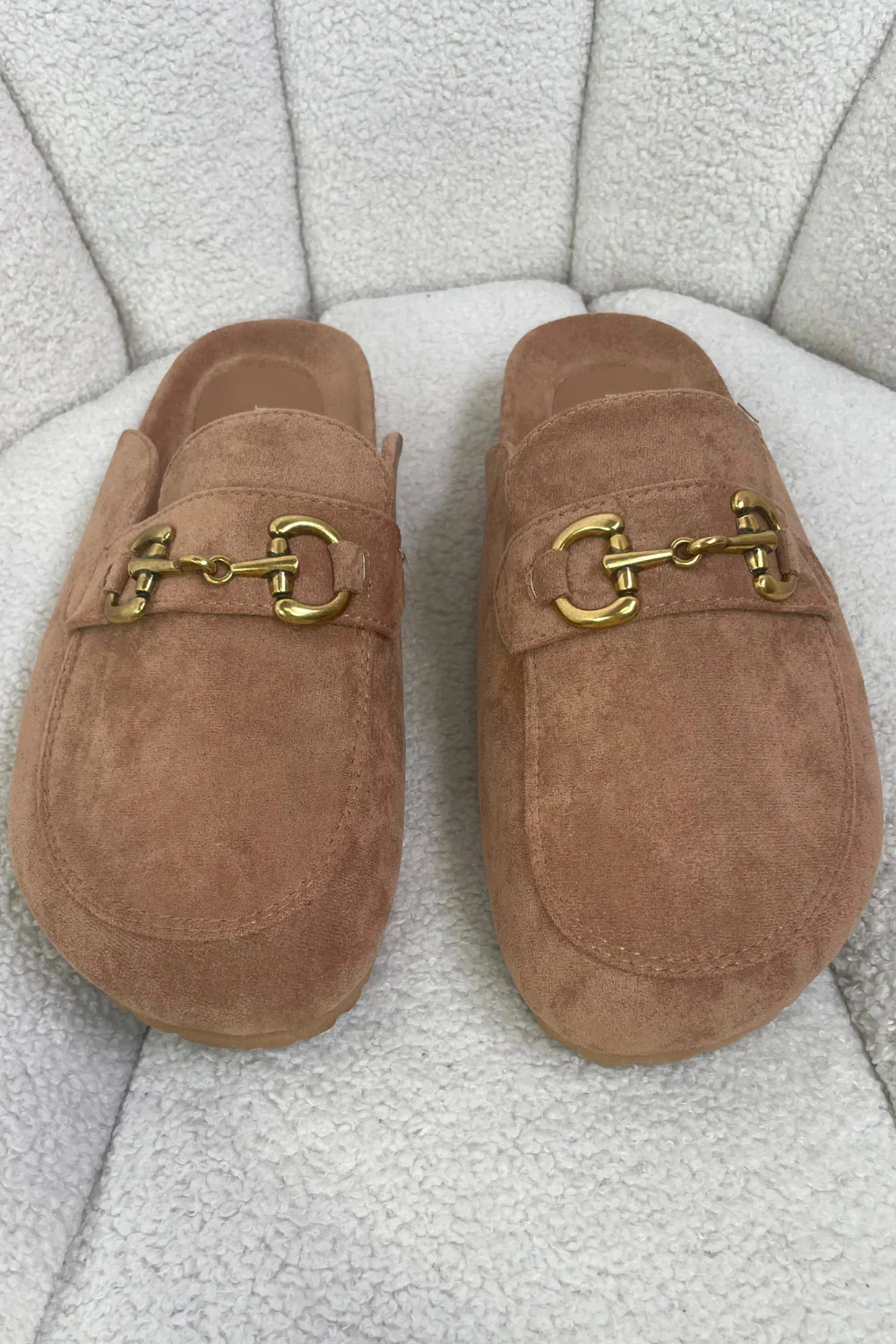 Isabella camel faux suede buckle mules - Image 5