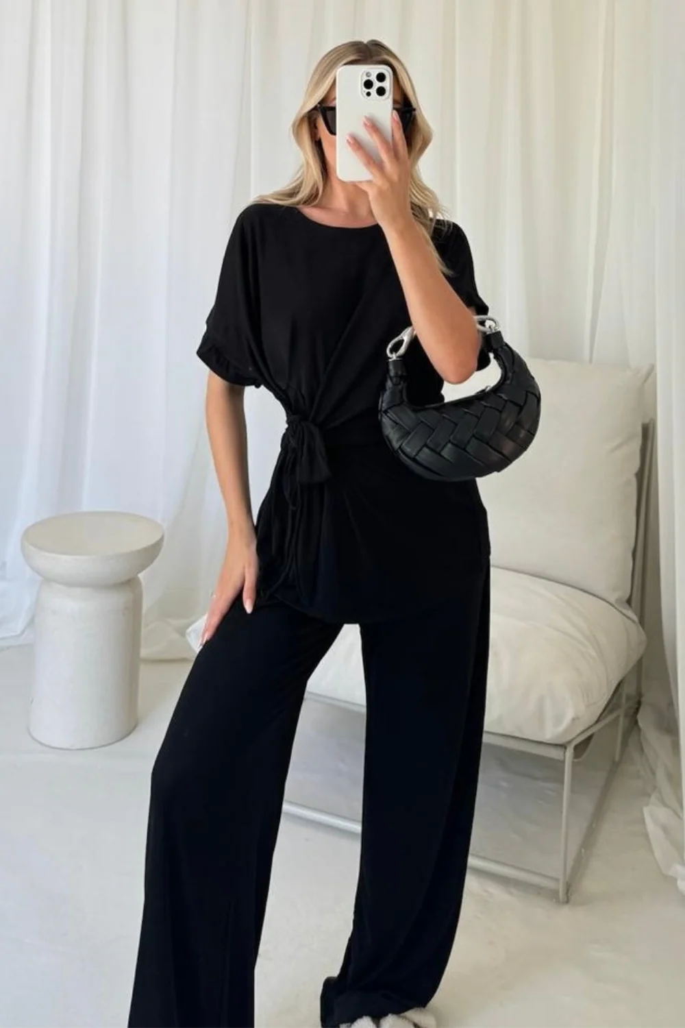 Isla black side tie lounge set