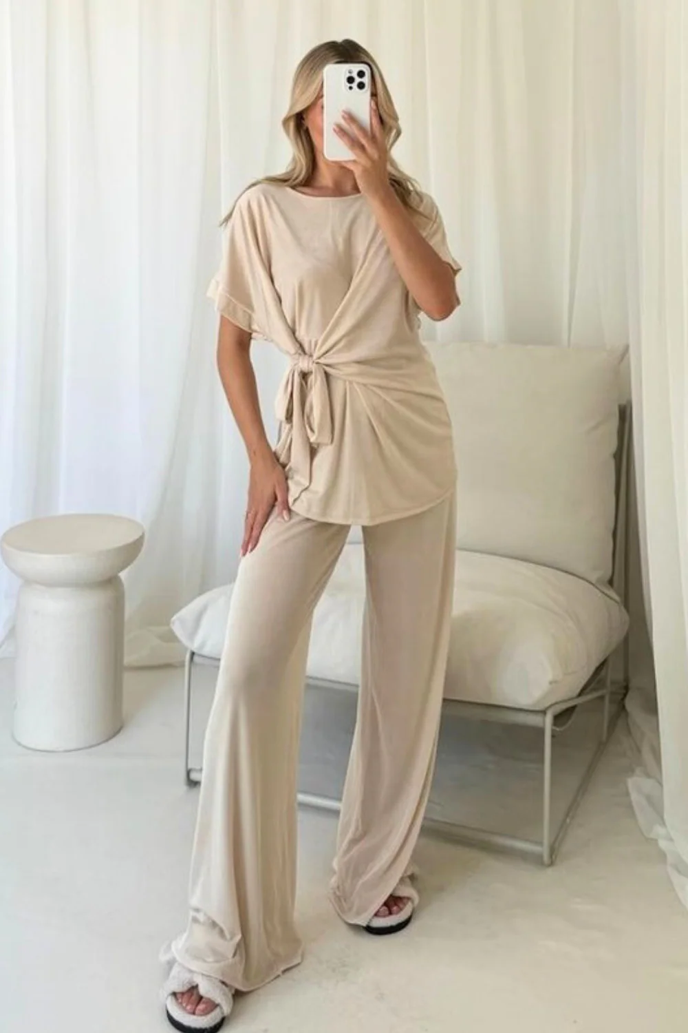Isla beige side tie lounge set - Image 2