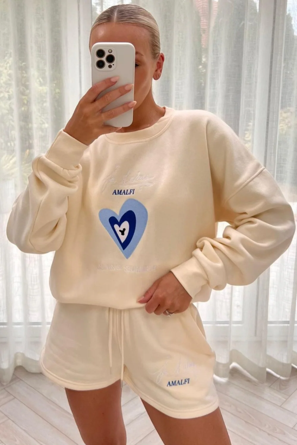 island summer ecru sweater short loungewear set