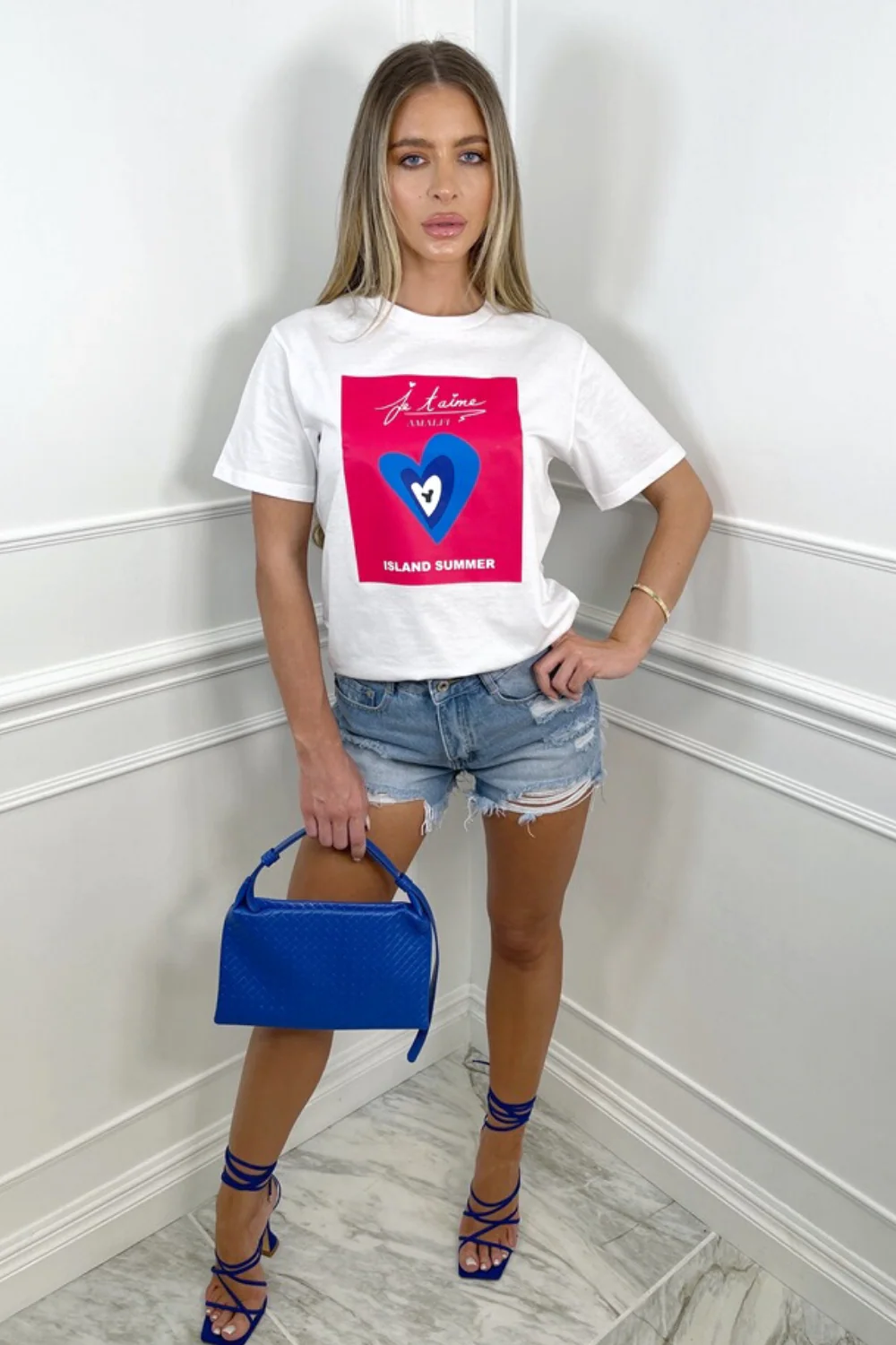 Island summer fuchsia printed white tee - Image 2