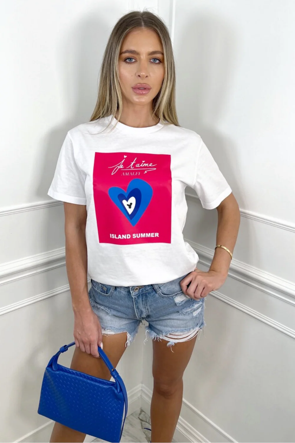 Island summer fuchsia printed white tee - Image 3