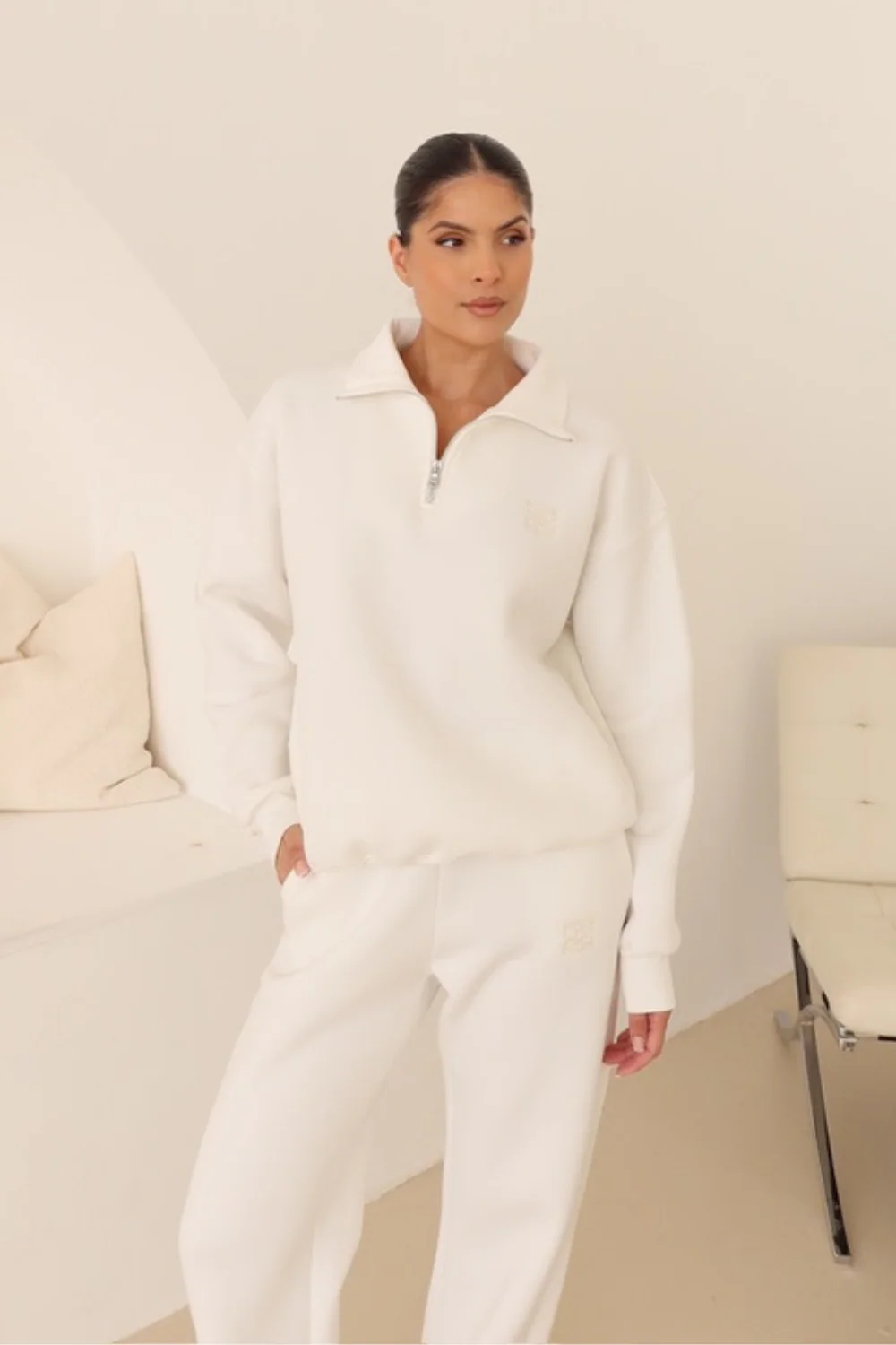 Ivory embroidered logo 3/4 zip sweater - Image 2