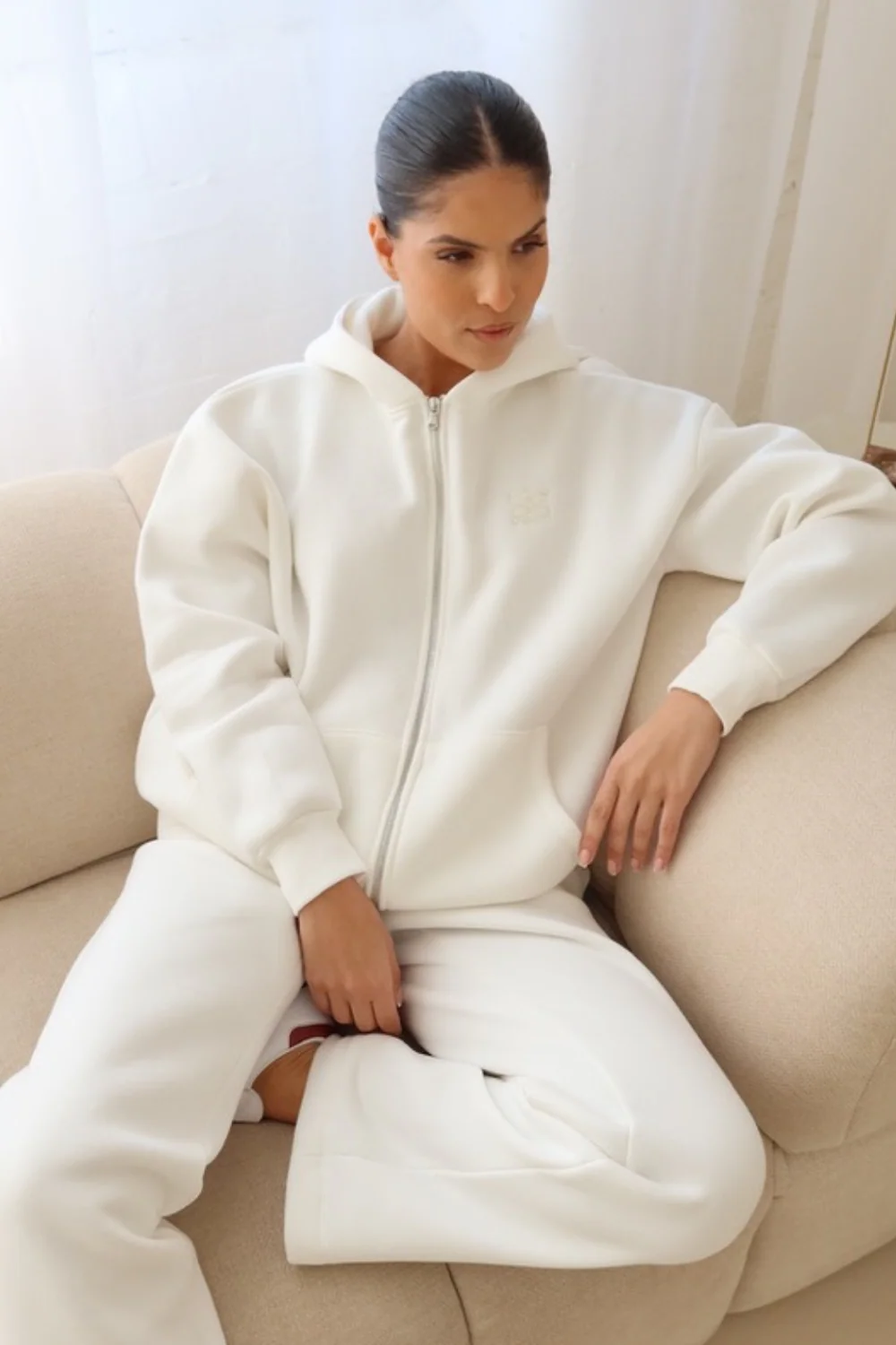 Ivory embroidered logo zip hoodie - Image 3
