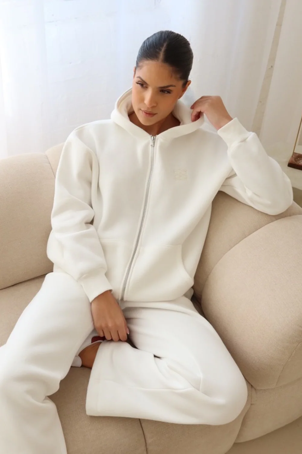 Ivory embroidered logo zip hoodie - Image 4