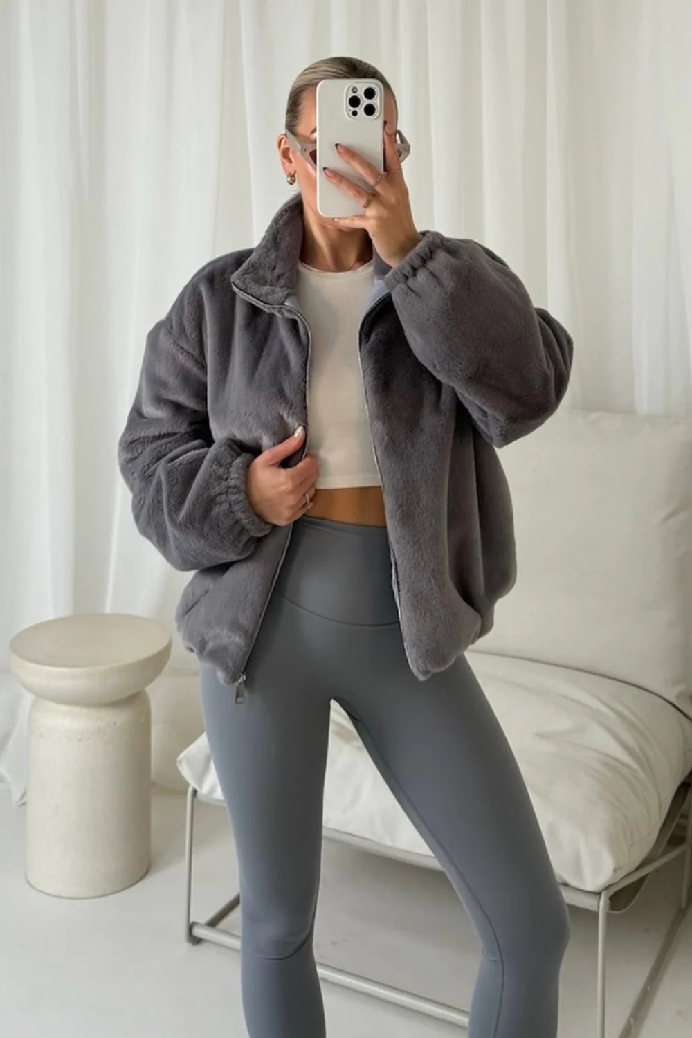 Ivy grey faux fur bomber jacket - Image 2