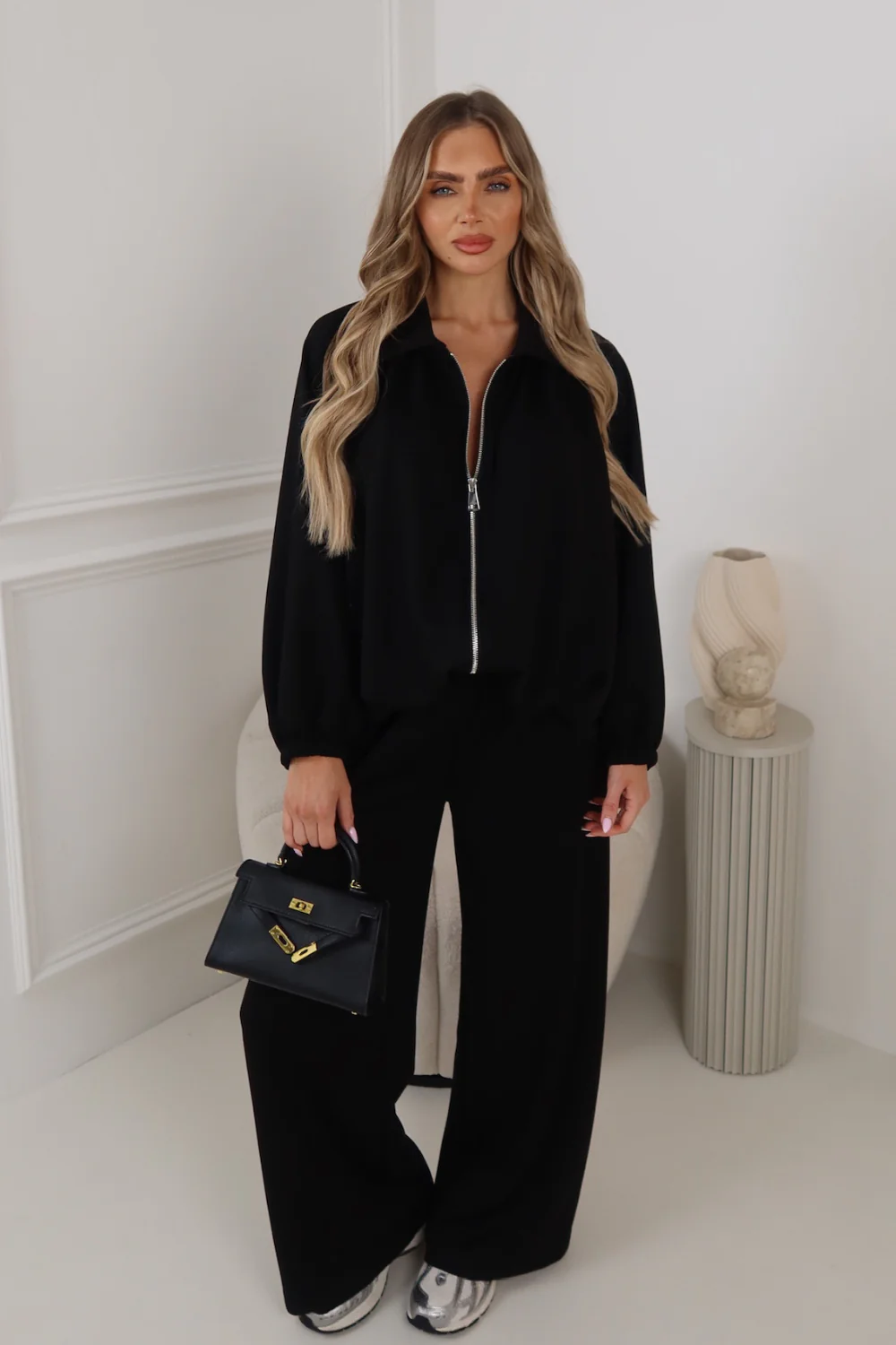 JACQUELINE BLACK DRAPE JACKET TRACKSUIT CO ORD TWO PIECE SET