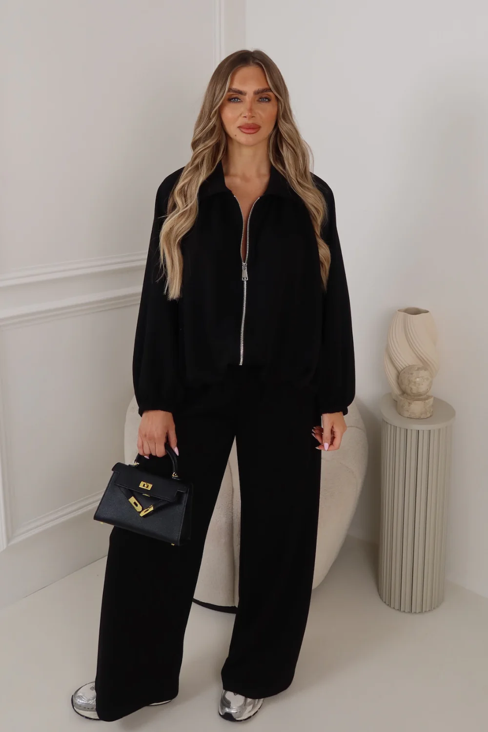 JACQUELINE BLACK DRAPE JACKET TRACKSUIT CO ORD TWO PIECE SET - Image 2