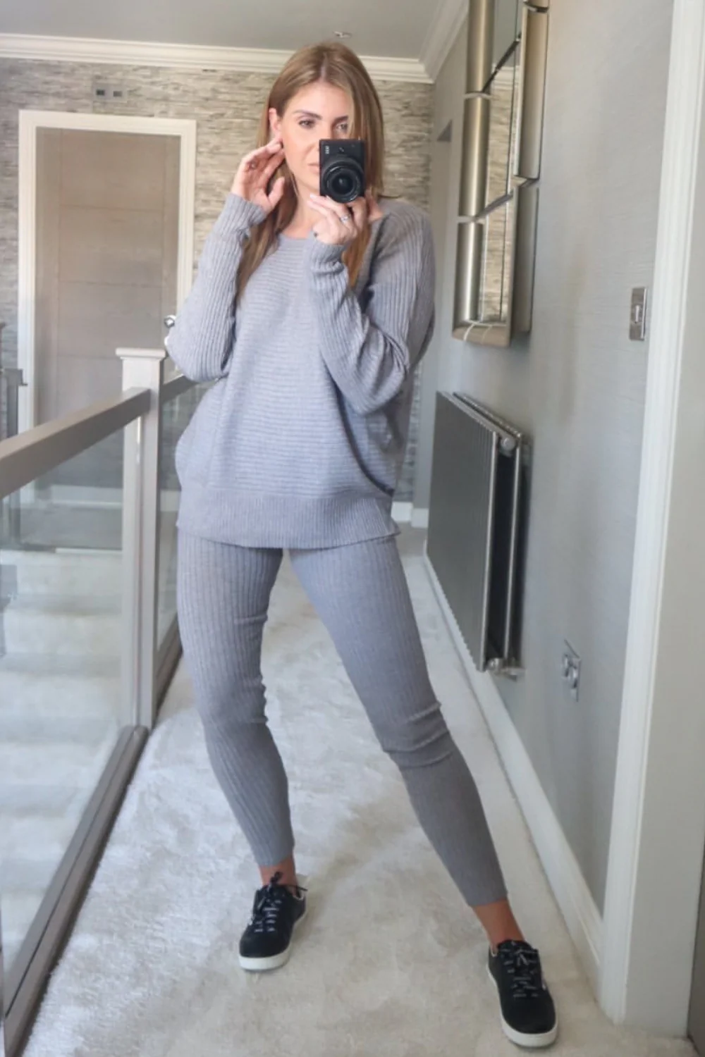 Jade grey ribbed long-sleeve sweater coord - Image 2