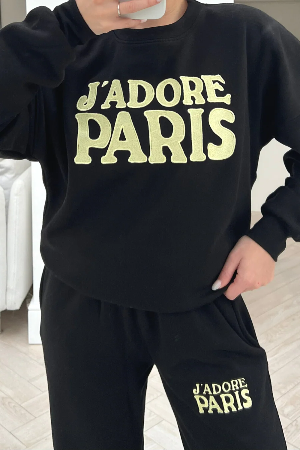 Jadore paris black embroidered sweater loungewear set - Image 3
